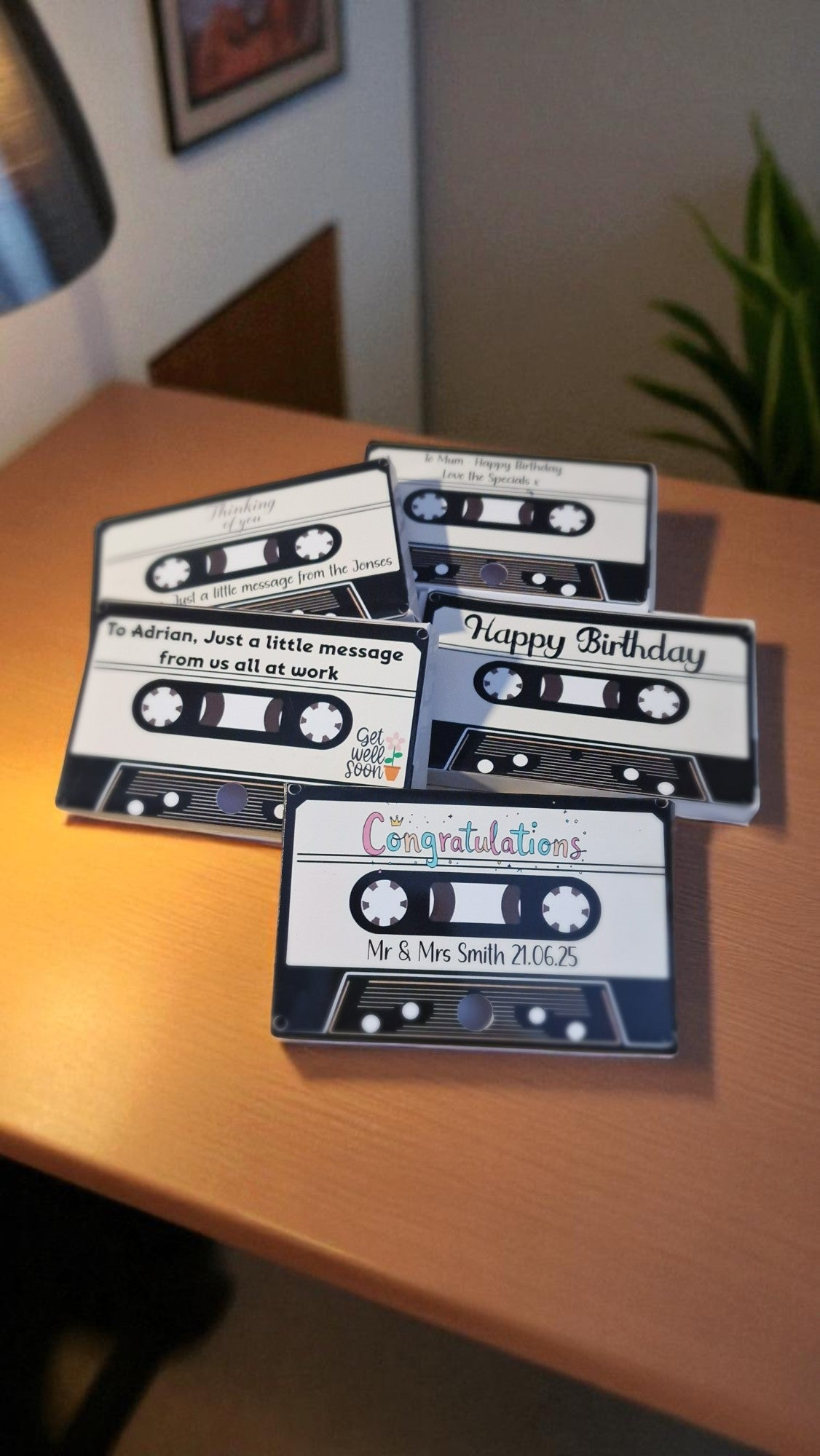 Personalised cassette voice message card, get well soon, retro keepsake gift, handmade, one card per order