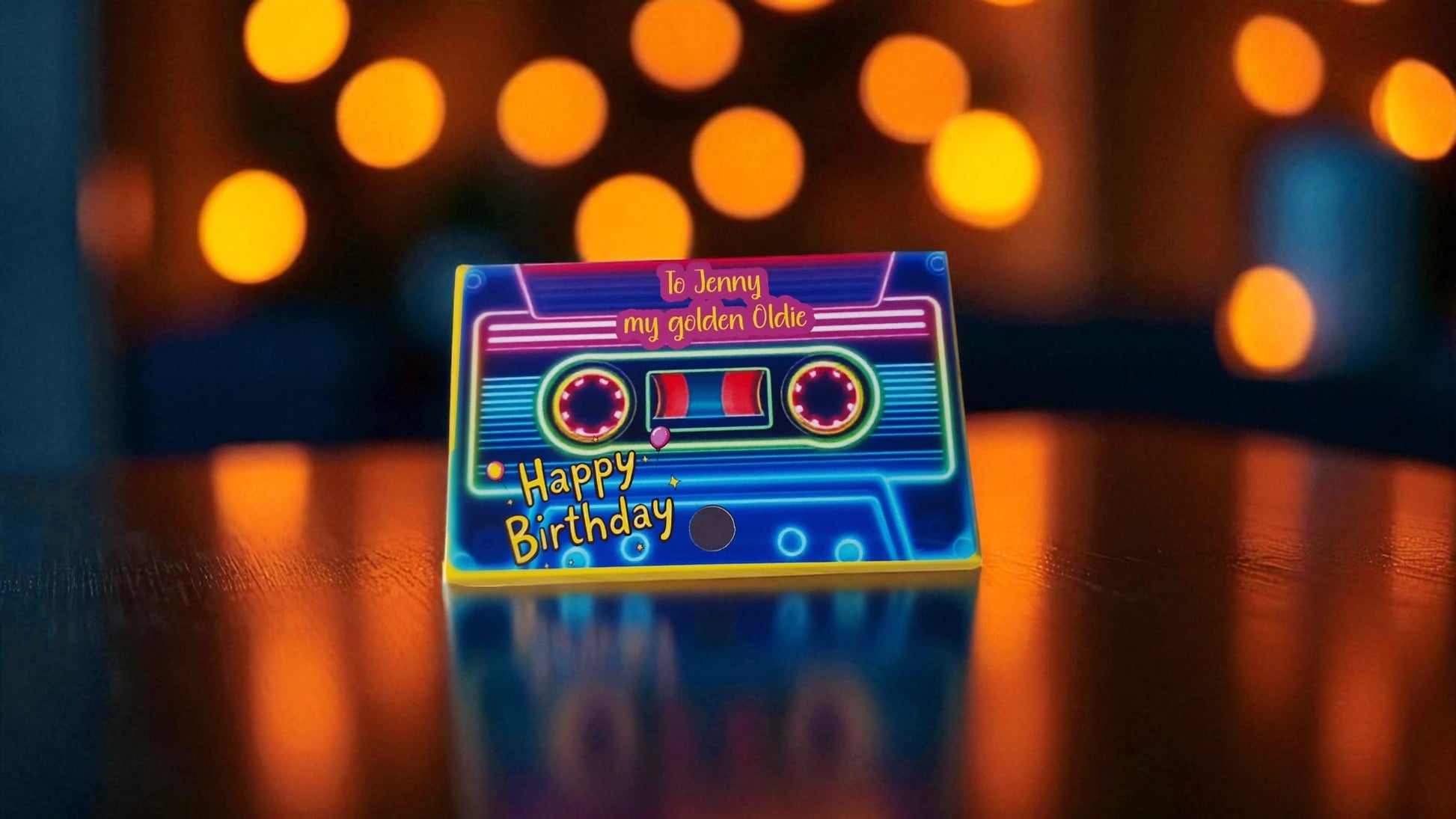 Personalised cassette voice message card, neon happy birthday, retro birthday gift, handmade, one card per order