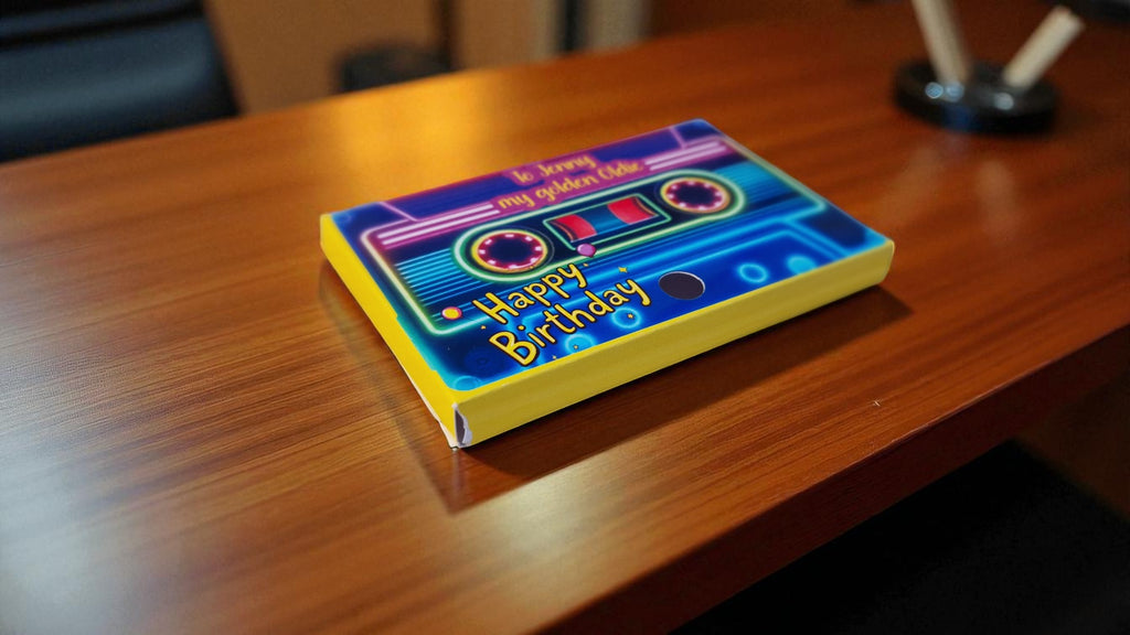 Personalised cassette voice message card, neon happy birthday, retro birthday gift, handmade, one card per order