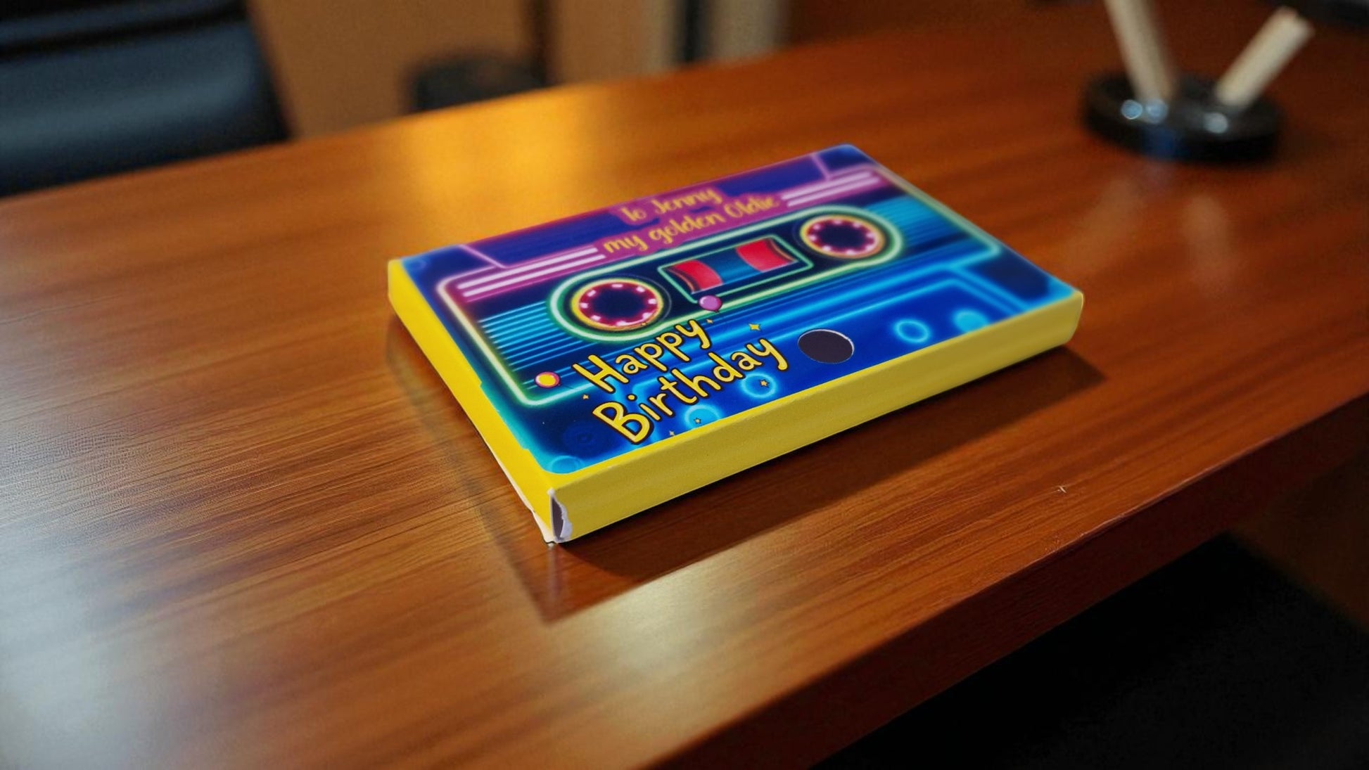 Personalised cassette voice message card, neon happy birthday, retro birthday gift, handmade, one card per order