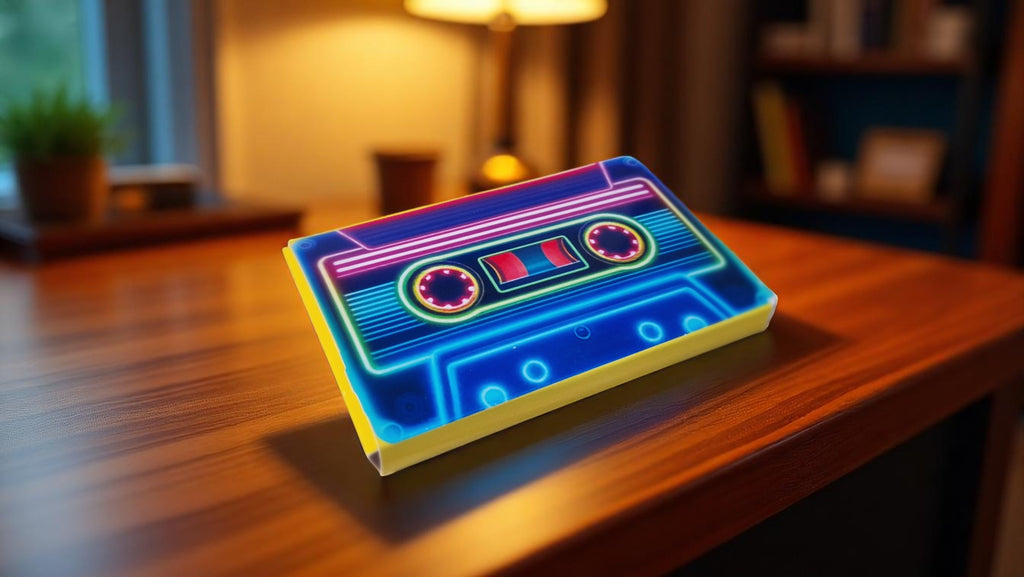 Personalised cassette voice message card, neon happy birthday, retro birthday gift, handmade, one card per order
