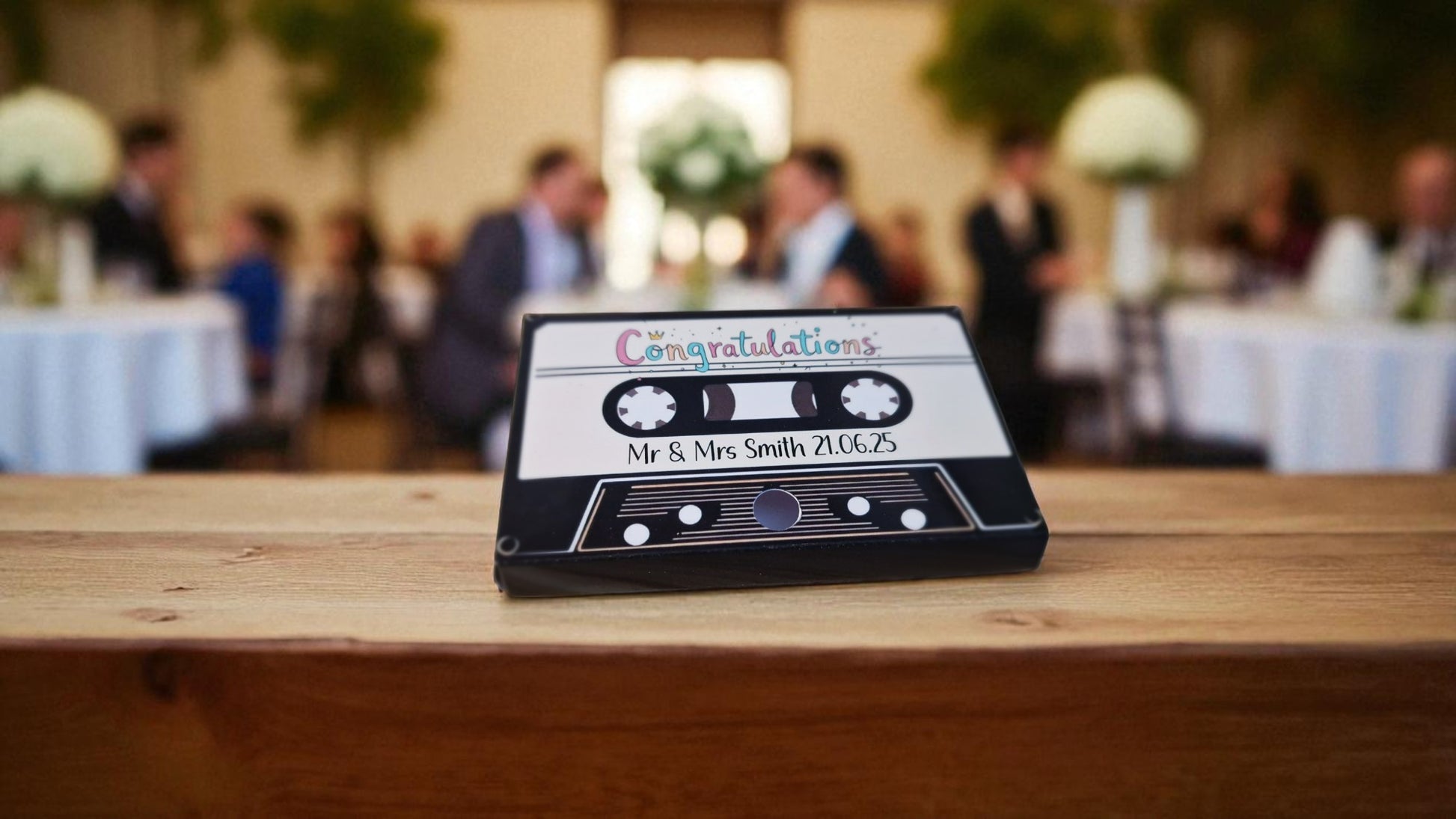 Single personalised retro cassette tape wedding card with recordable voice message and battery by Cheeky Twist Gifts