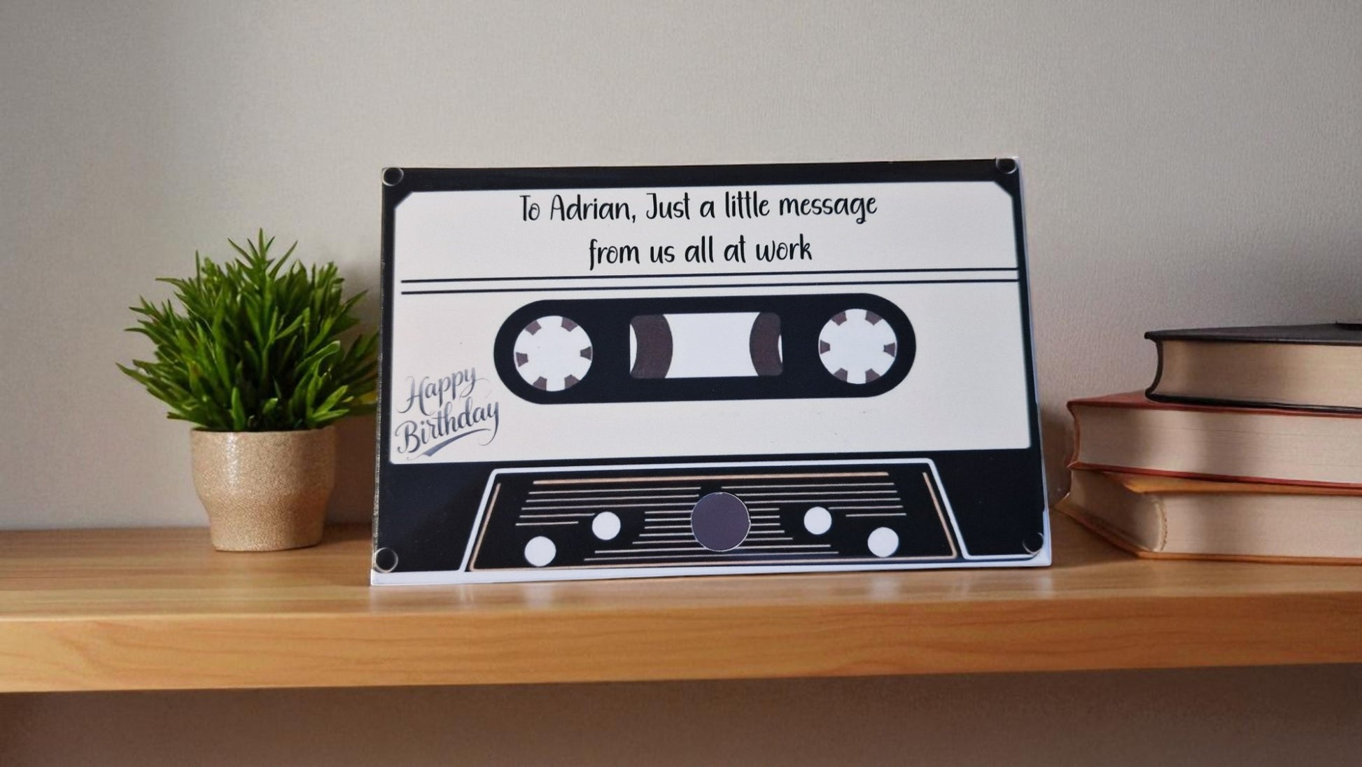 Personalised cassette voice message card, happy birthday, fun retro keepsake gift, handmade, one card per order