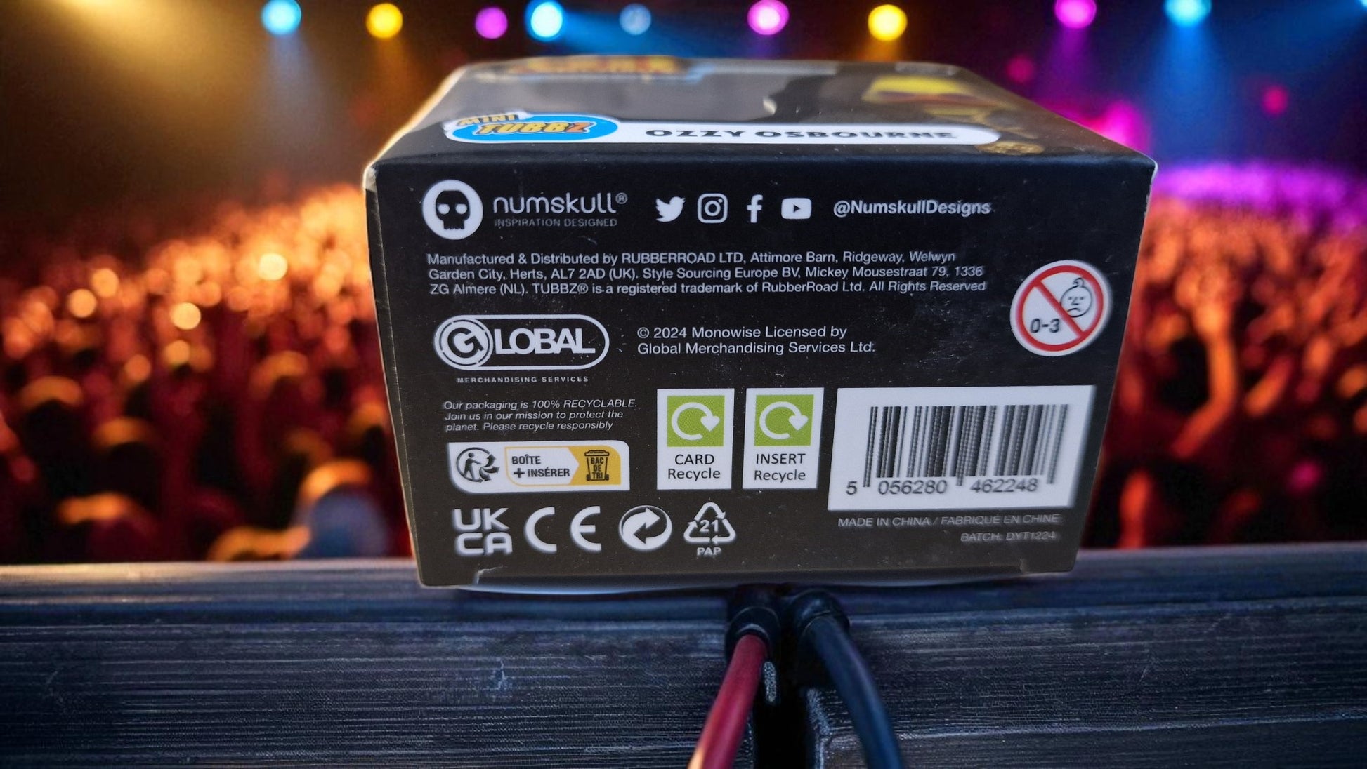 Product packaging with visible branding and labels against a blurred background