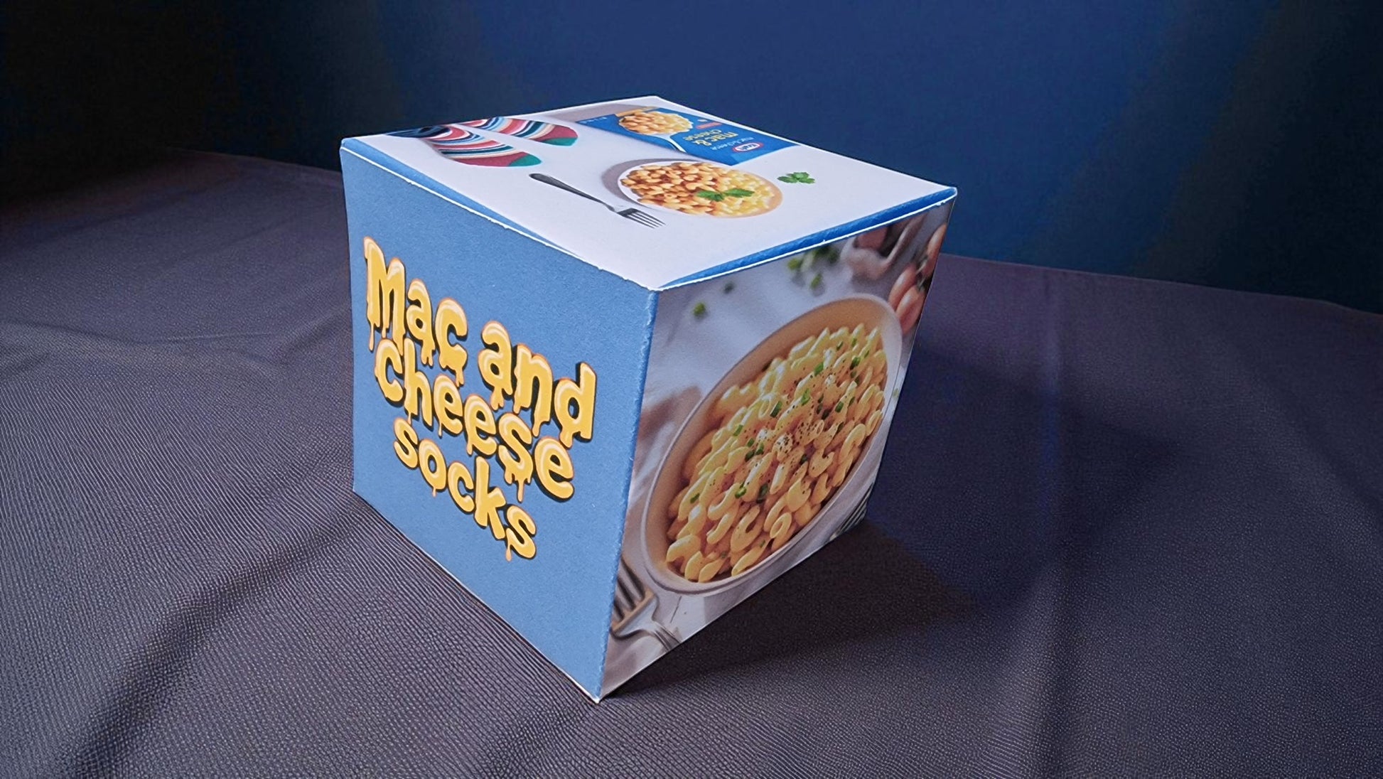 Mac & Cheese Crew Socks – One Size (6-9) – Handcrafted Gift Box (8 x 8 cm)