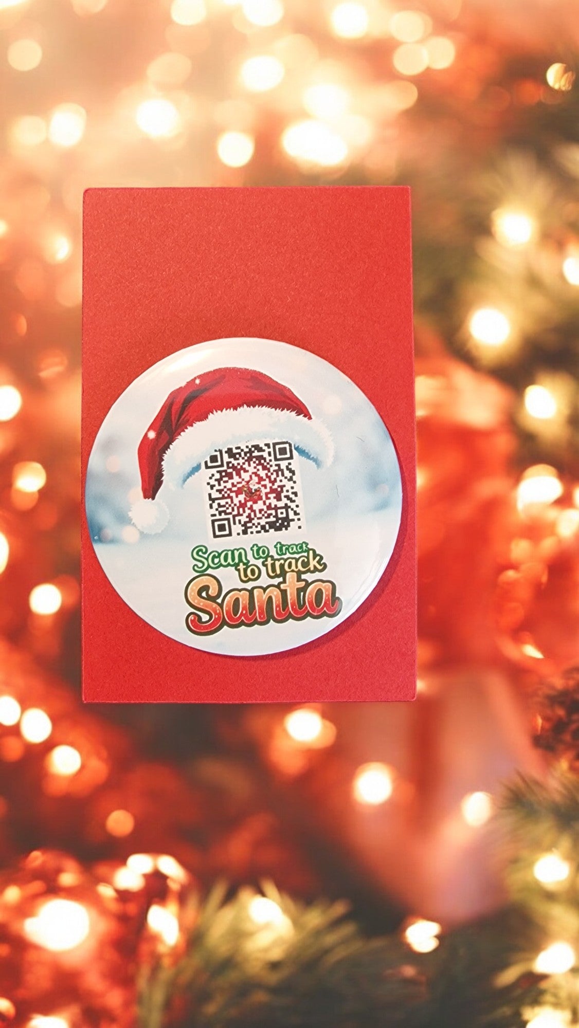 Red envelope with Santa Claus design and QR code on a festive background