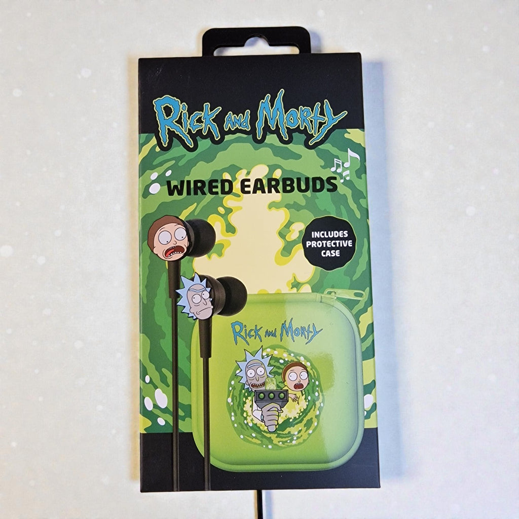 Rick and Morty Wired Earbuds – Shockproof, Water-Resistant Case, Official Collectible