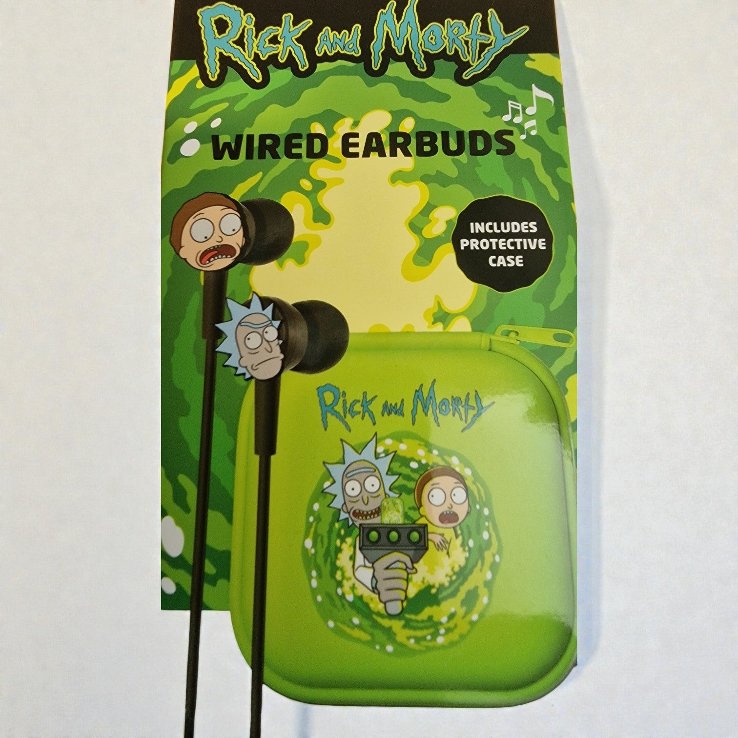 Rick and Morty Wired Earbuds – Shockproof, Water-Resistant Case, Official Collectible