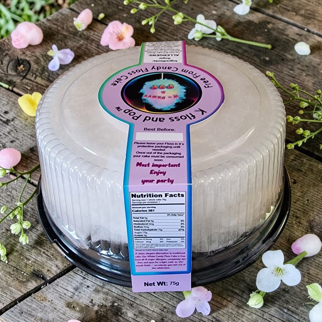 White Candy Floss Cake (8 Inch, 75g) – Dye Free & Free From 14 Allergens