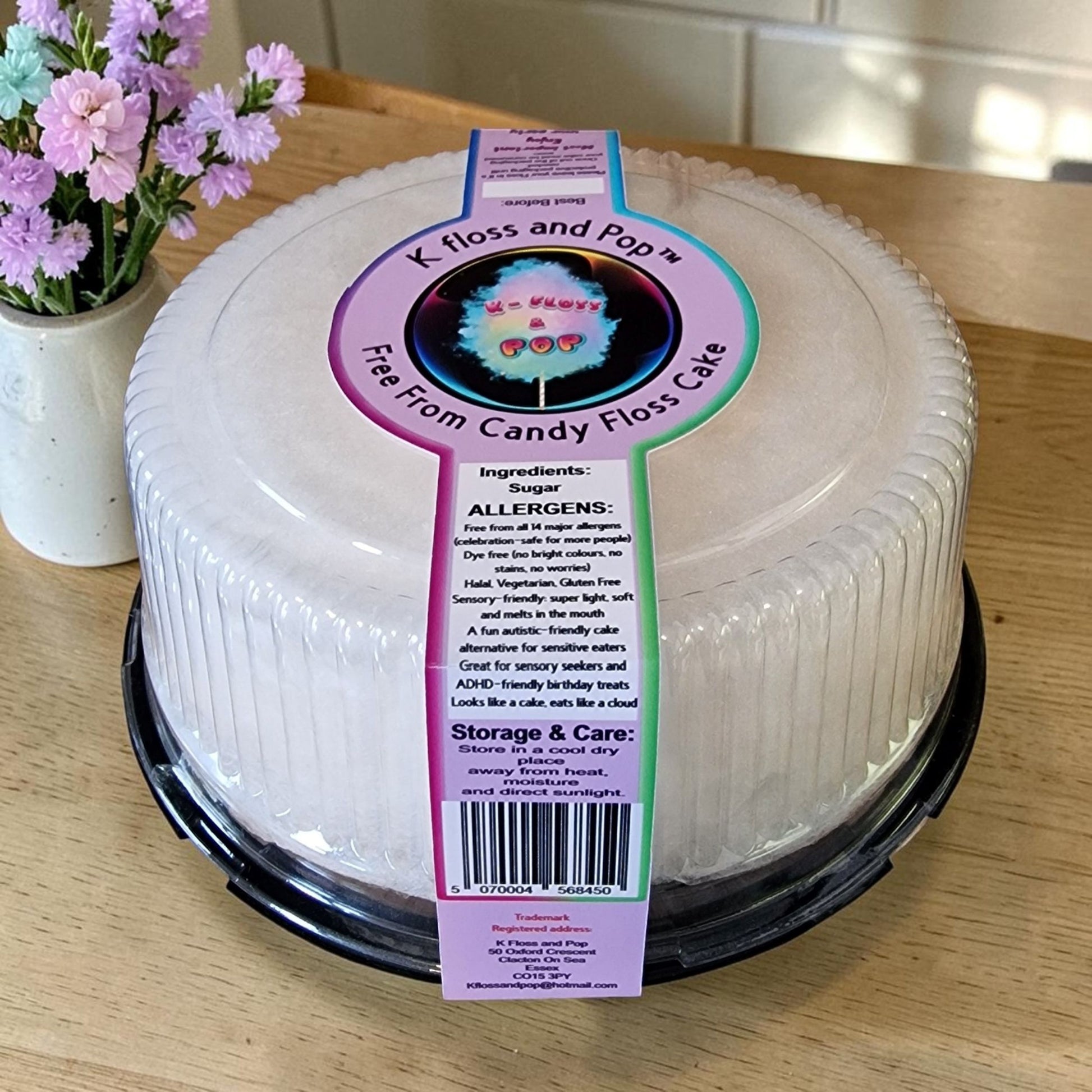 White Candy Floss Cake (8 Inch, 75g) – Dye Free & Free From 14 Allergens