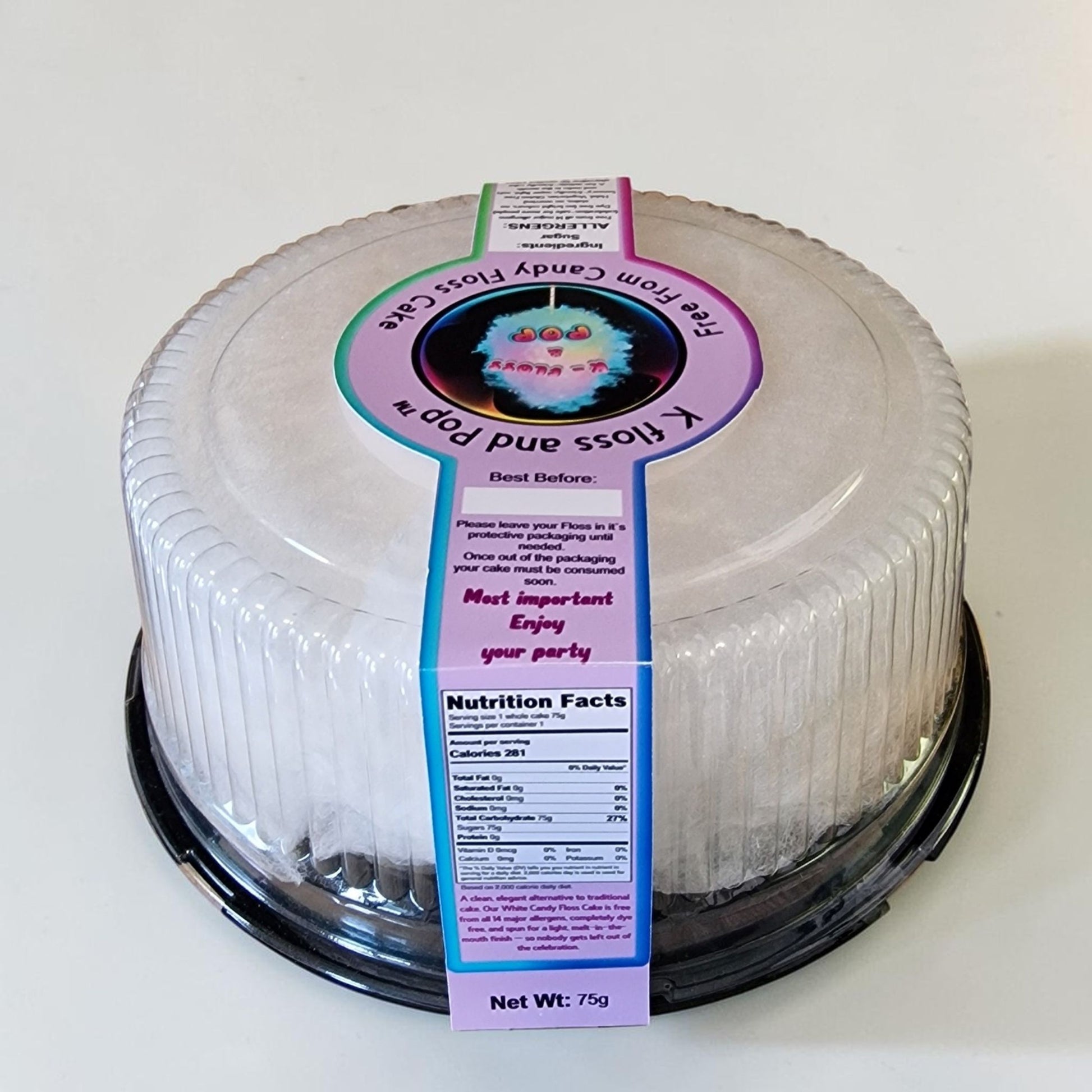 White Candy Floss Cake (8 Inch, 75g) – Dye Free & Free From 14 Allergens