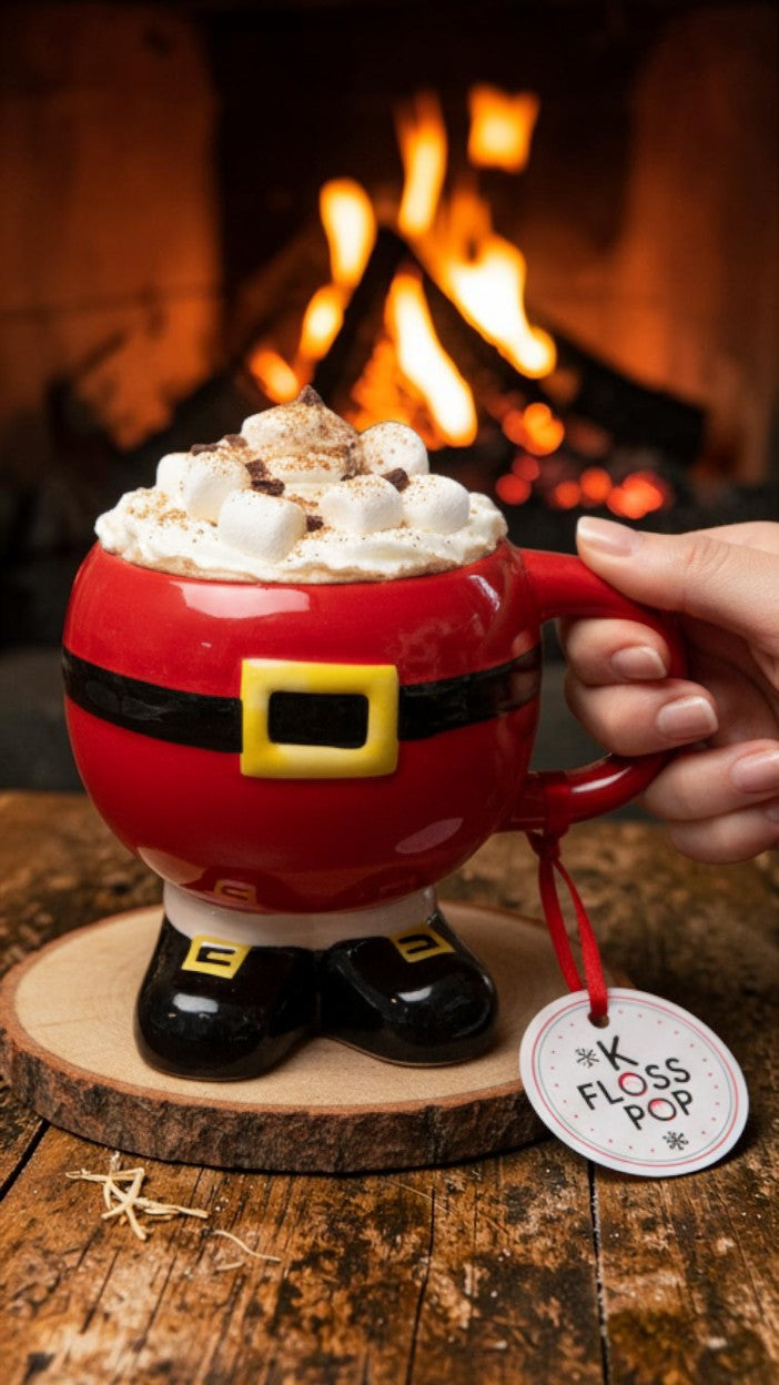 Santa Belt Ceramic Mug with Feet | Novelty Christmas Mug | Festive Hot Chocolate Cup | Dishwasher & Microwave Safe | Secret Santa Gift