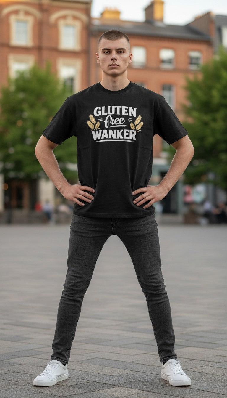 Gluten Free Wanker T-Shirt | Funny Gluten Free Gift | Coeliac Humour Tee | Novelty Slogan Shirt