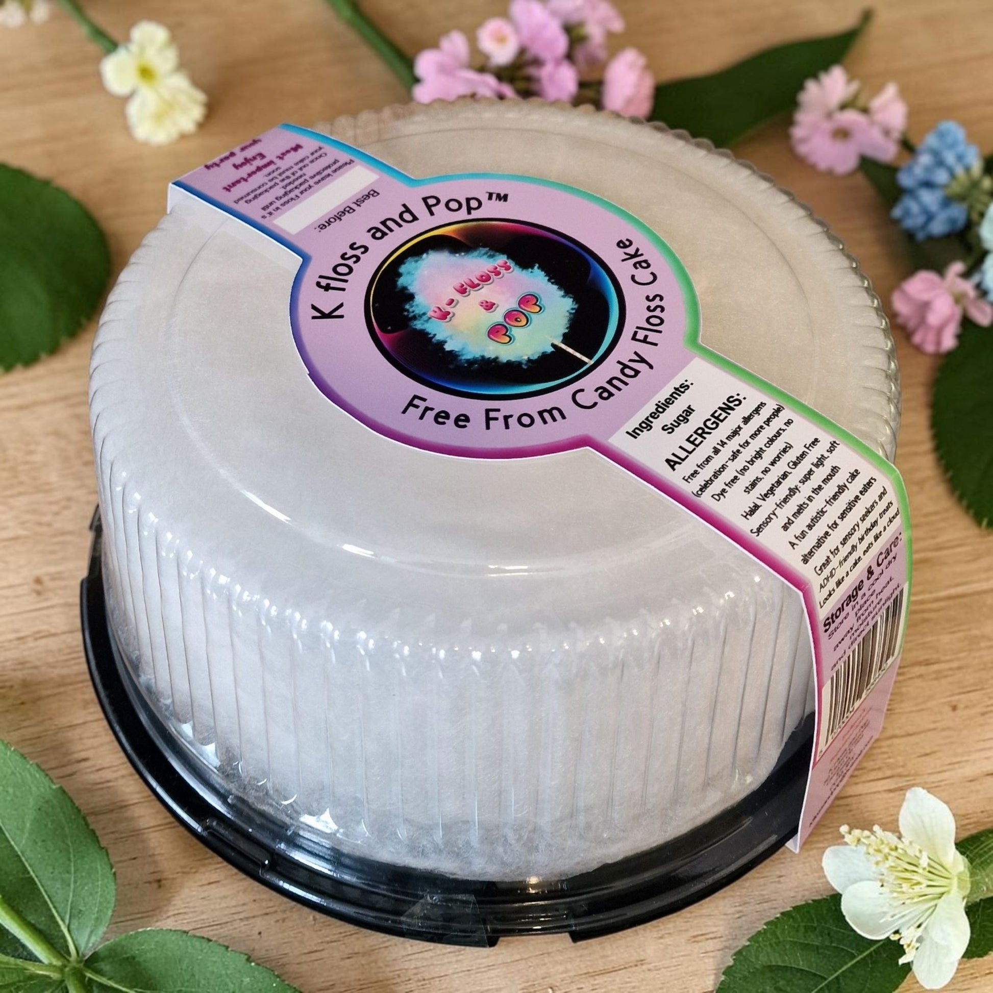 White Candy Floss Cake (8 Inch, 75g) – Dye Free & Free From 14 Allergens