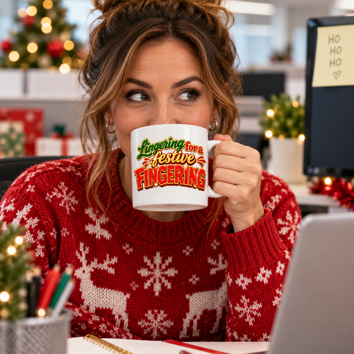 Lingering for a Festive Fingering Christmas Mug | Funny Rude Xmas Gift | Adult Secret Santa Mug
