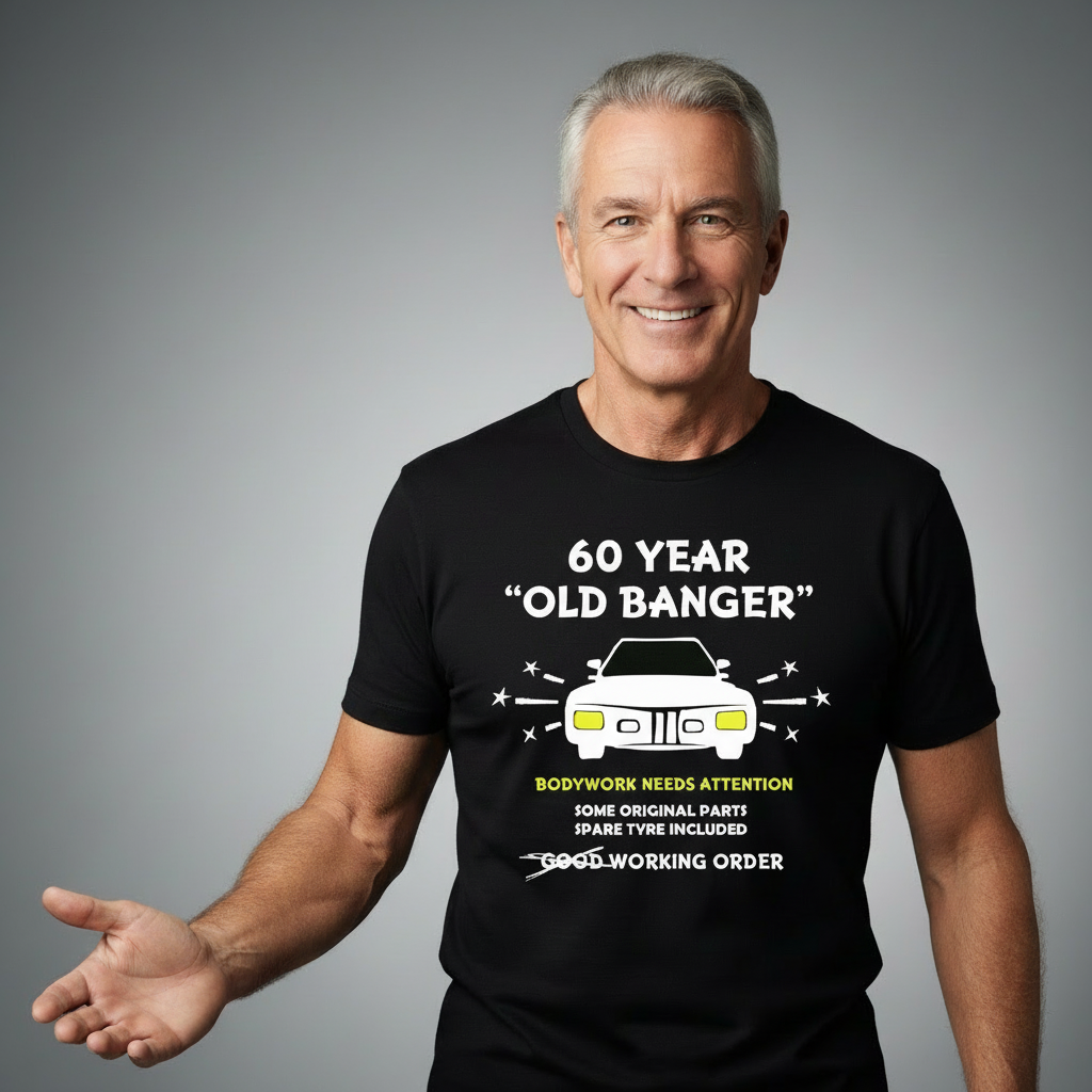60th Birthday Gift for Men & Women – “60 Year Old Banger” Funny T-Shirt or Sweatshirt (UK Made)