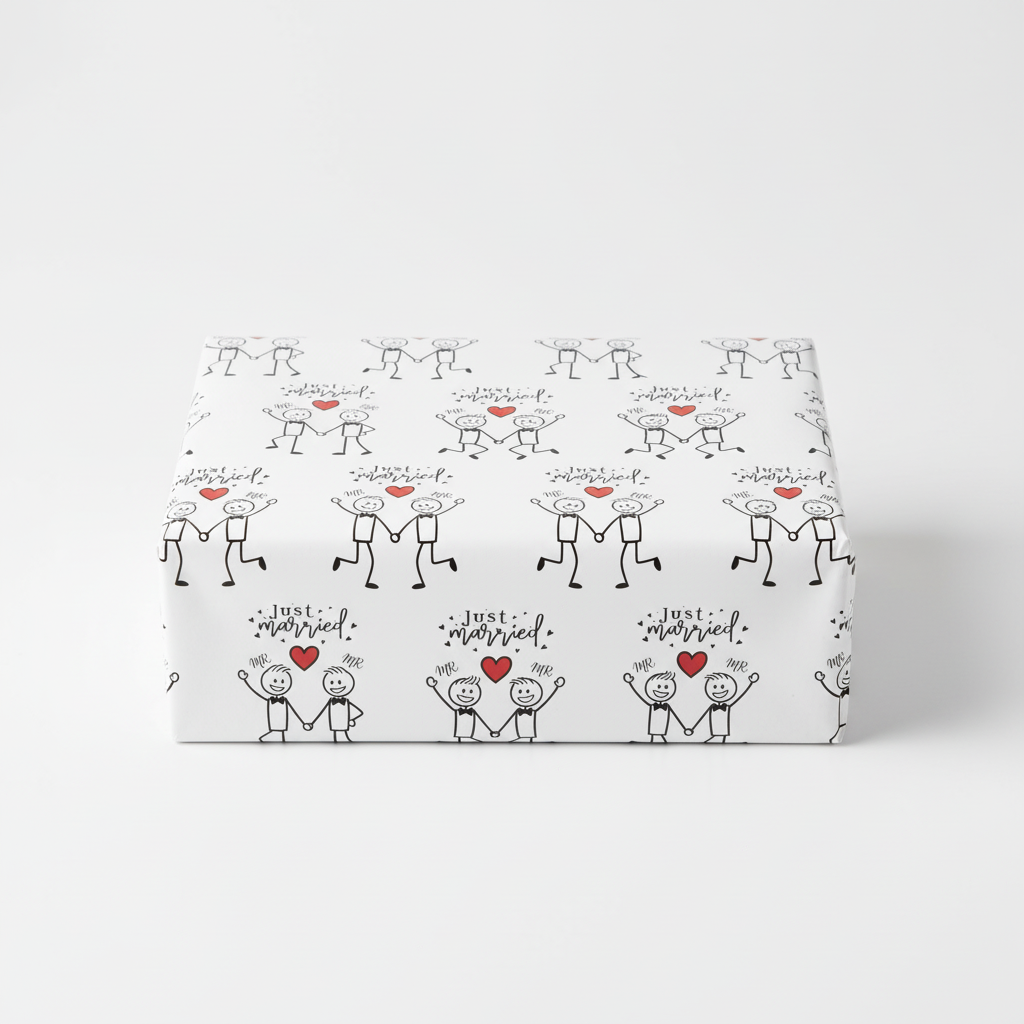 Packaging with 'Just Married' design on a white background