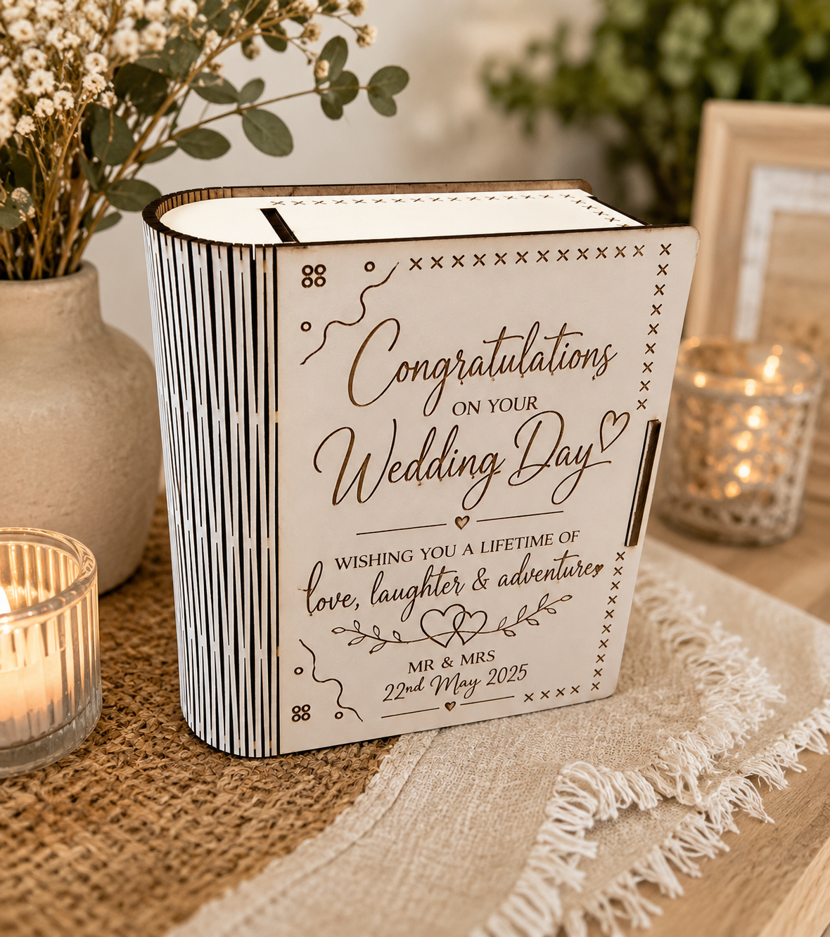 Personalised Wooden Secret Book Box | Wedding Keepsake Box | Hidden Ring Box | Handmade by K Floss and Pop®