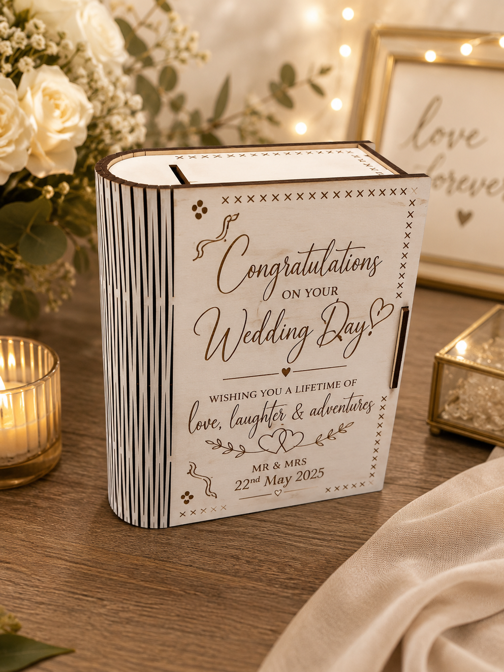 Personalised Wooden Secret Book Box | Wedding Keepsake Box | Hidden Ring Box | Handmade by K Floss and Pop®