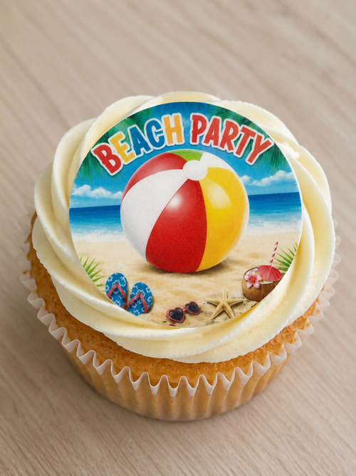 15 Beach Party Edible Cupcake Toppers | Pre-Cut Wafer Paper Cake Decorations | Summer Birthday Party
