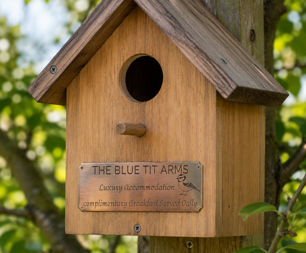 Personalised Brass Birdhouse Plaque