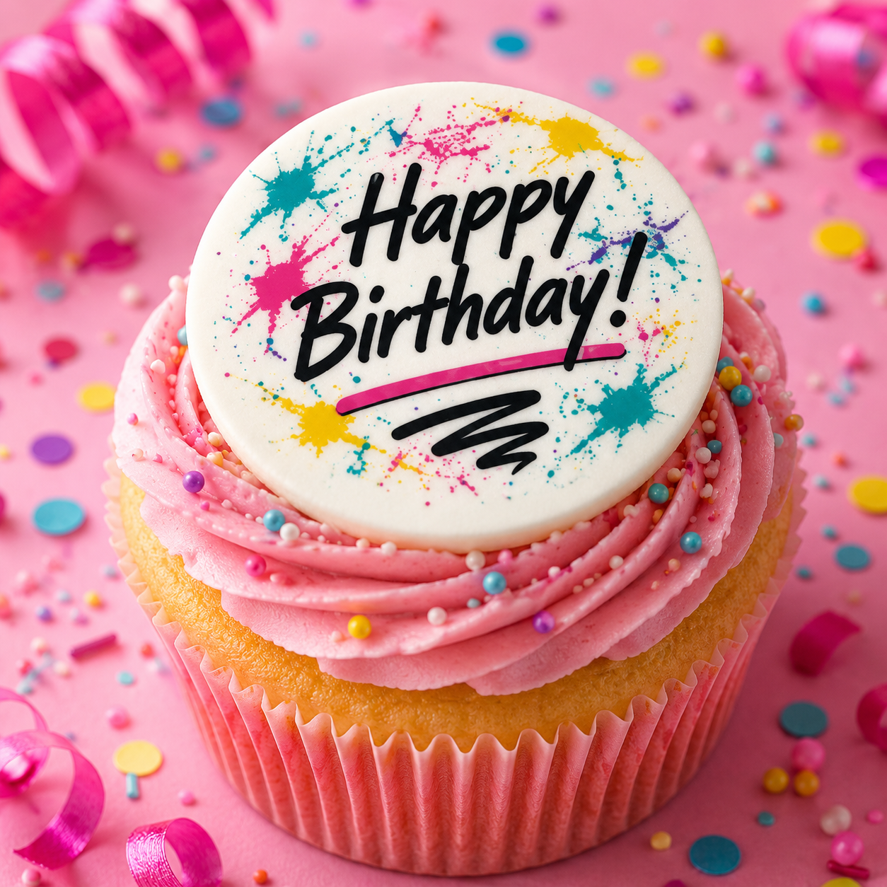 Retro 80s 90s Edible Cupcake Toppers – Colourful Birthday Wafer Cake Decorations