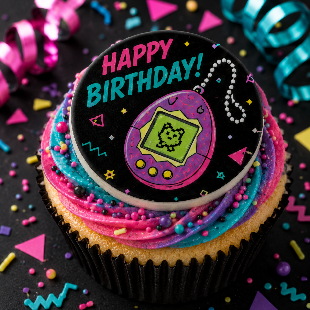 Retro 80s 90s Edible Cupcake Toppers – Colourful Birthday Wafer Cake Decorations