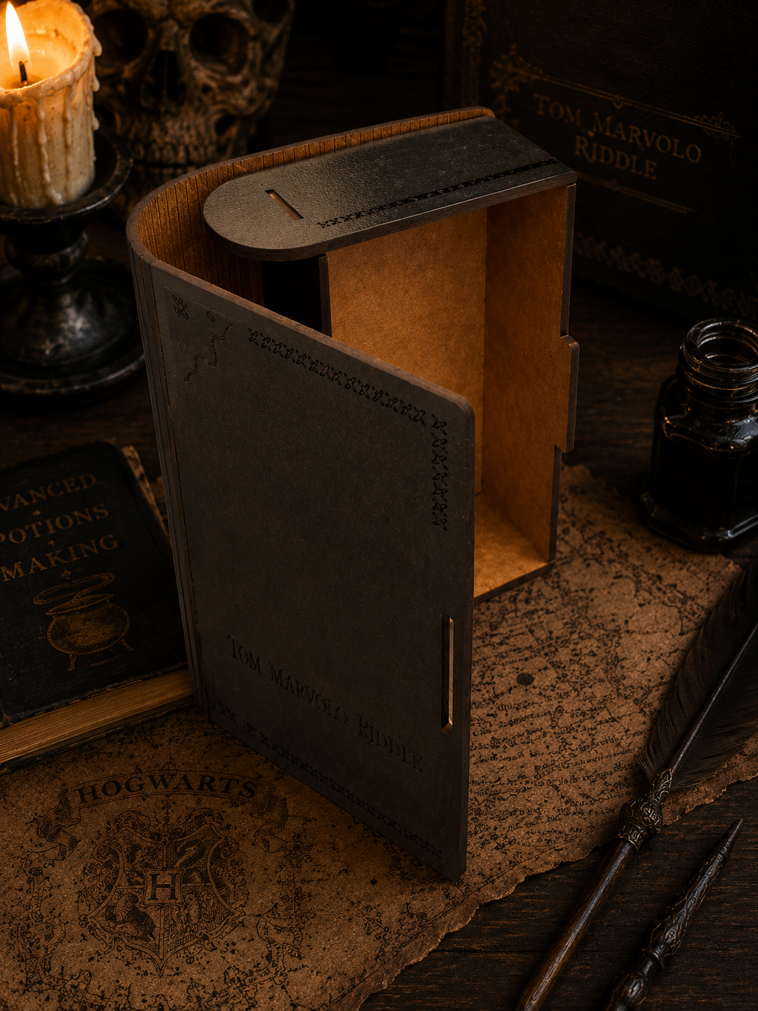 Tom Riddle Diary Inspired Wooden Keepsake Box | Handmade Wizarding Inspired Secret Storage Book