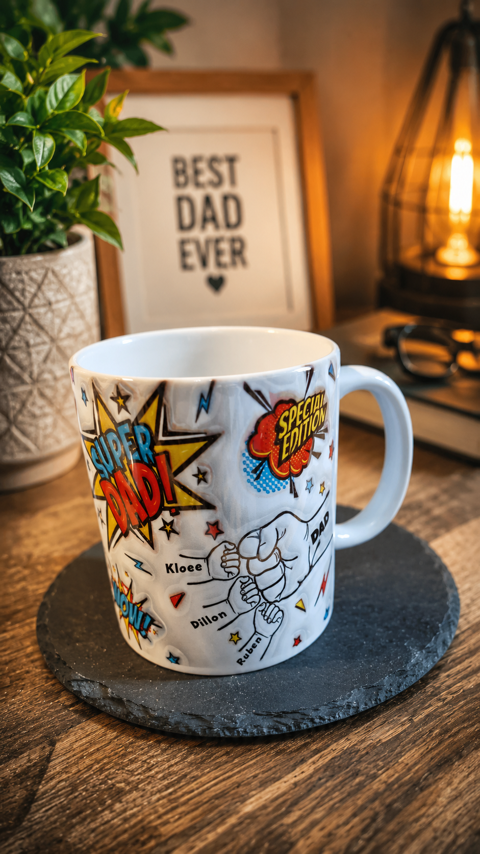 Personalised Dad Mug - Fist Bump Design - Custom Birthday Gift from Kids - Daddy's Cup