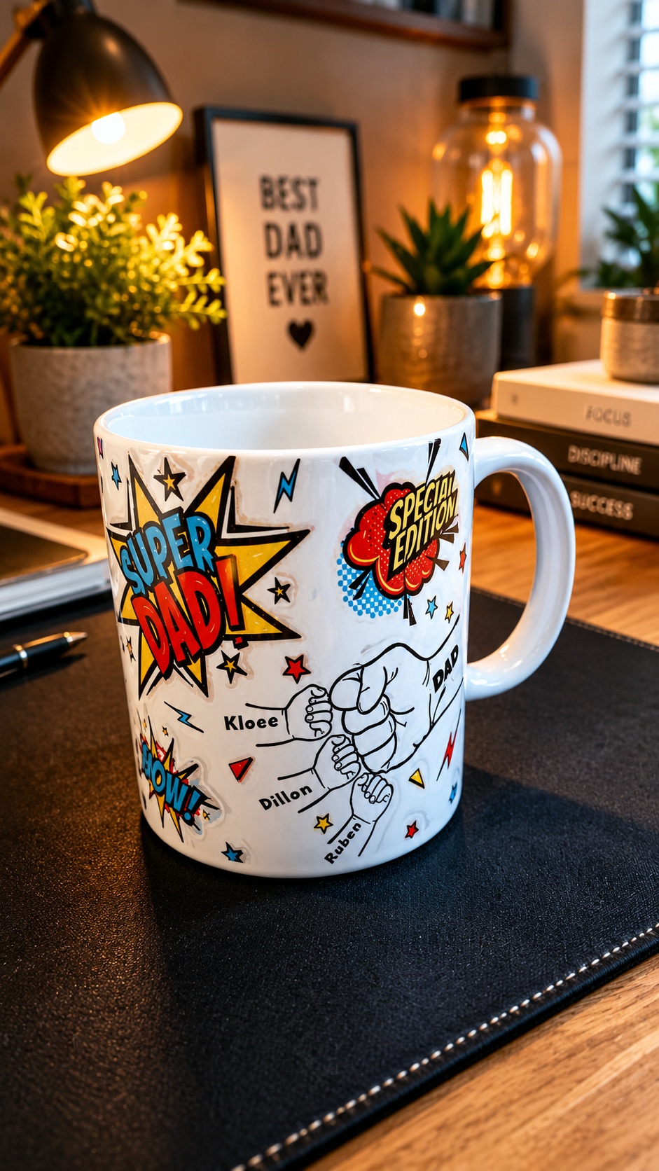Personalised Dad Mug - Fist Bump Design - Custom Birthday Gift from Kids - Daddy's Cup