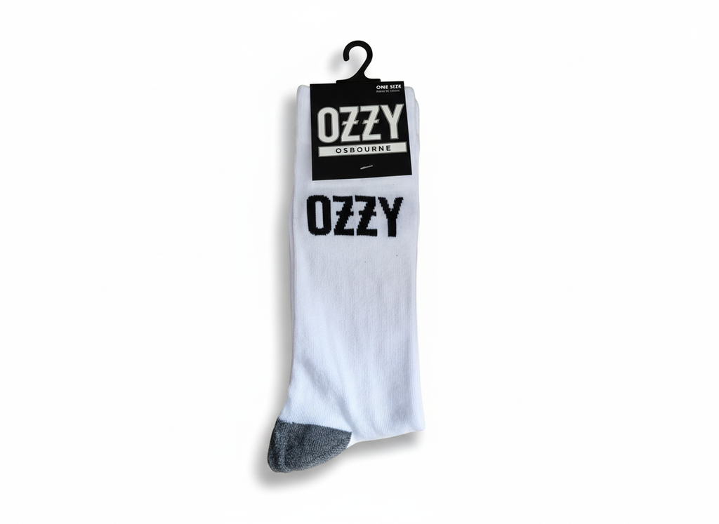 White socks with 'Ozzy' branding on a white background