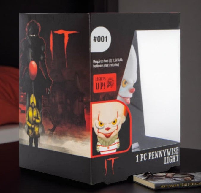 Paladone Icons IT Pennywise Light, Horror Series 1, boxed light-up vinyl figure with red hair and menacing smile.