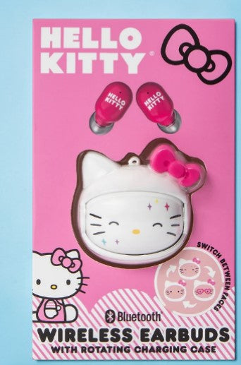 Hello Kitty Wireless Earbuds with Rotating Charging Case – Official Sanrio, Built-In Mic, Super Cute!