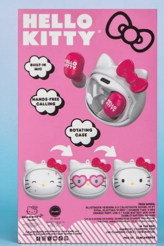 Hello Kitty Wireless Earbuds with Rotating Charging Case – Official Sanrio, Built-In Mic, Super Cute!