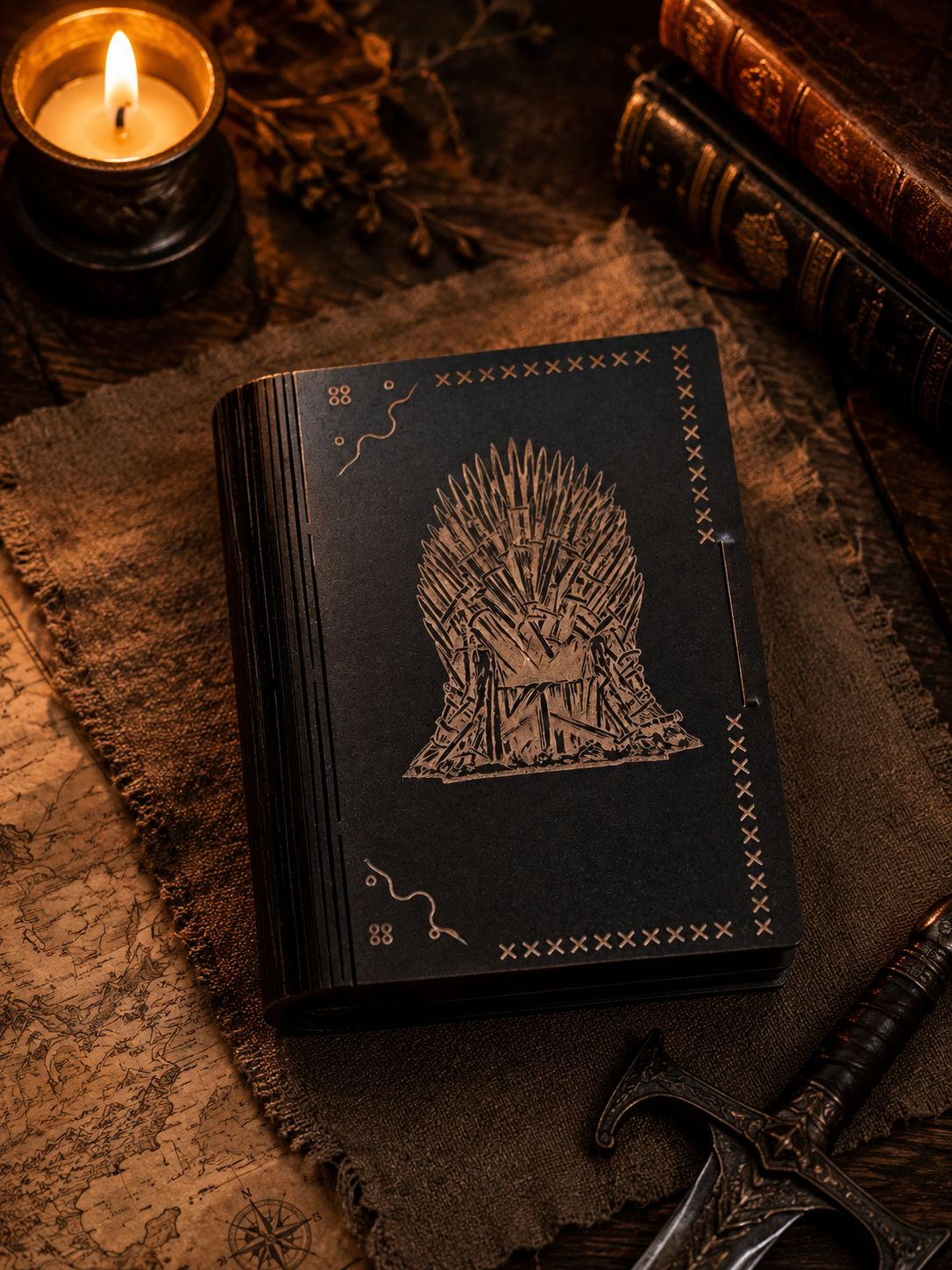 Iron Throne Gift, Fantasy Gift, Personalised Gift, Wooden Book Box, Secret Storage, Keepsake Box, Fantasy Decor, Custom Name Gift, Book Lover Gift, Collector Gift, Handmade UK, Throne Inspired, Wooden Keepsake