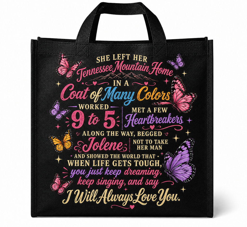 Dolly Country Music Inspired T-Shirt, Sweatshirt or Tote Bag – Colourful Butterfly Song Design