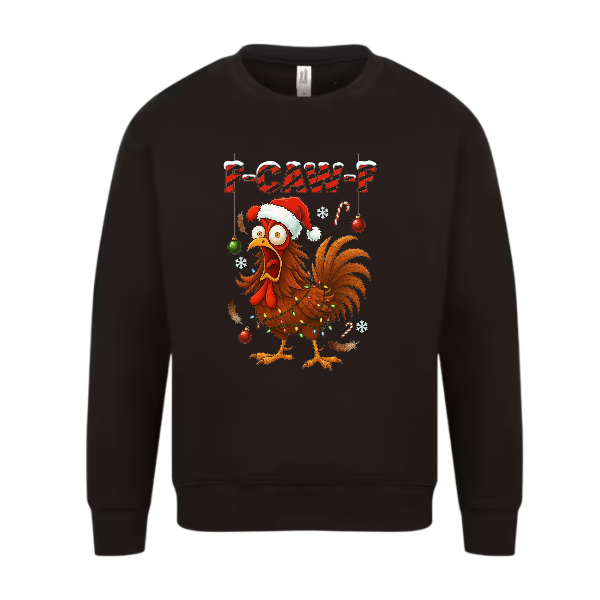 Black sweatshirt with a rooster design and 'P-Caw-P' text on a white background