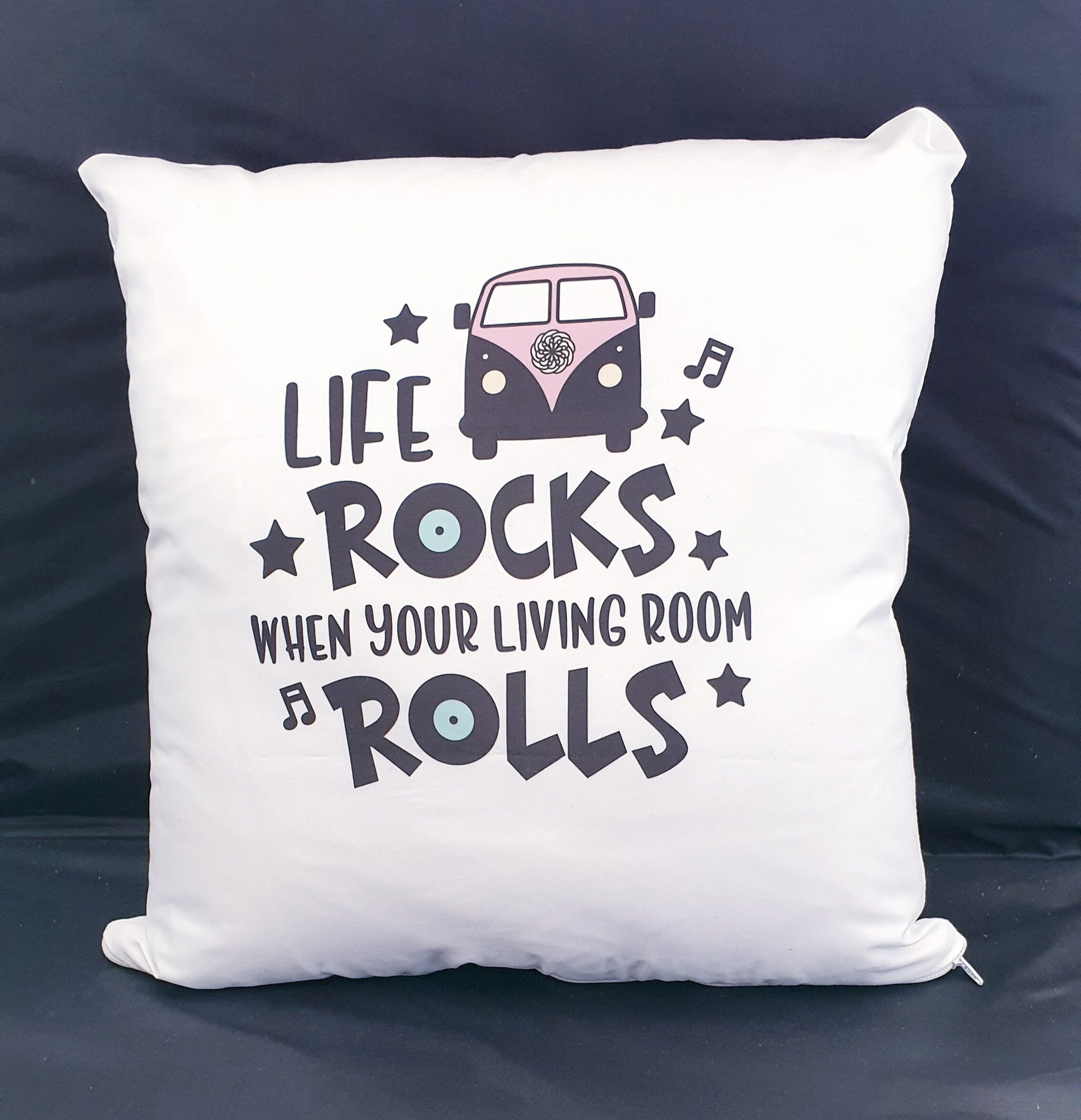 Life rocks, VW Campervan, Caravan Retro Cushion Cover. Camping cushion or bag. Rock and roll bag. Tote. retirement gifts. camper mug.