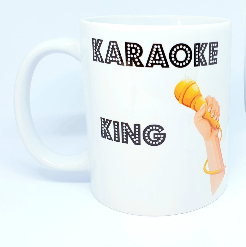 Karaoke King, Queen, and Star high-gloss mugs – singer gift set, printed both sides, dishwasher and microwave safe
