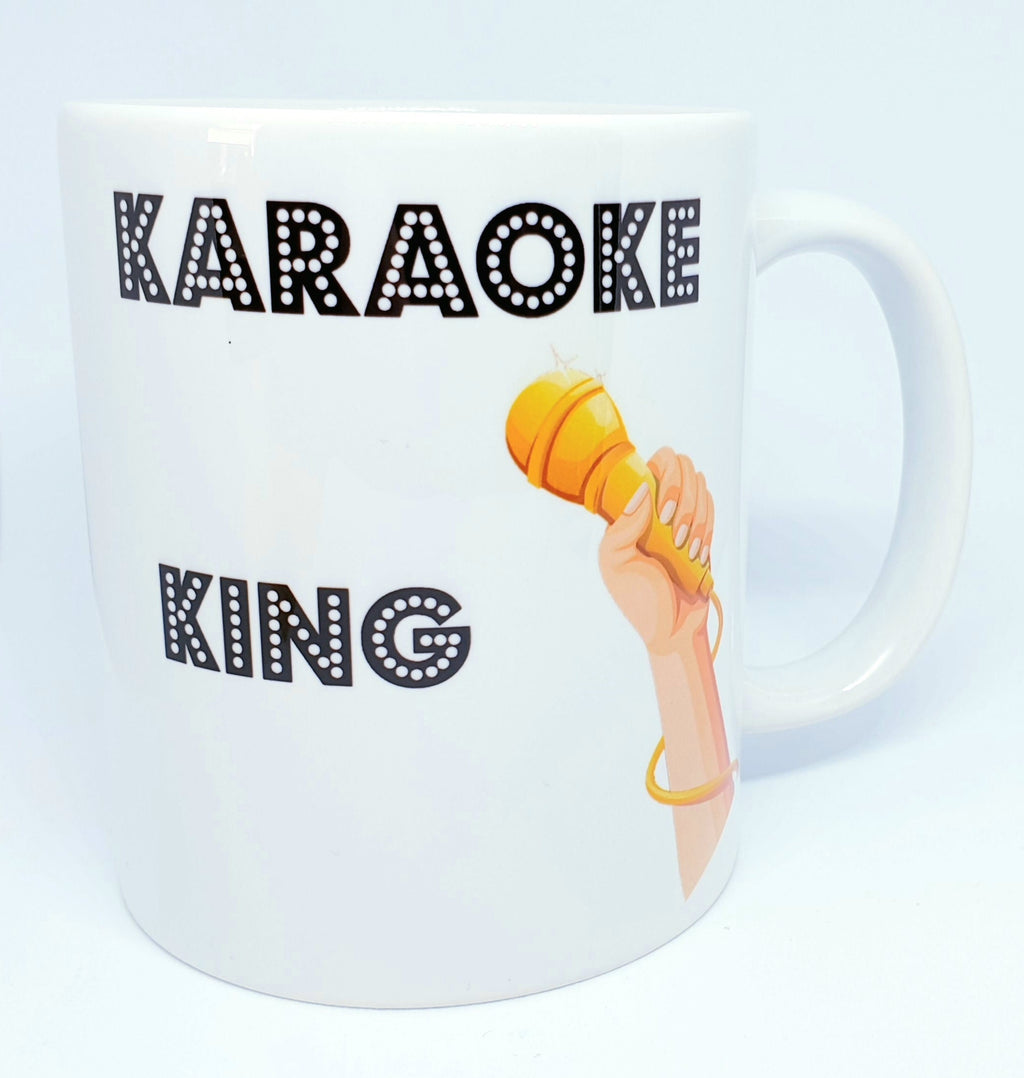 Karaoke King, Queen, and Star high-gloss mugs – singer gift set, printed both sides, dishwasher and microwave safe