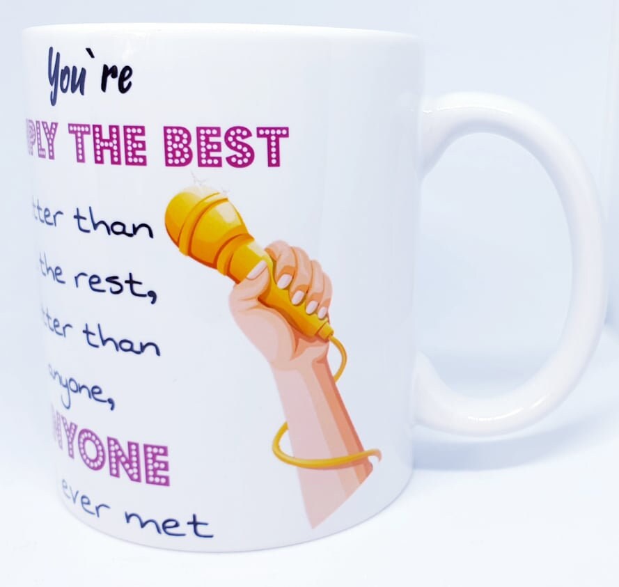 music mug gift. Simply the best gift karaoke singer. Microphone.