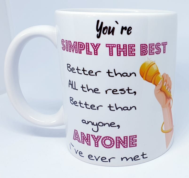 music mug gift. Simply the best gift karaoke singer. Microphone.