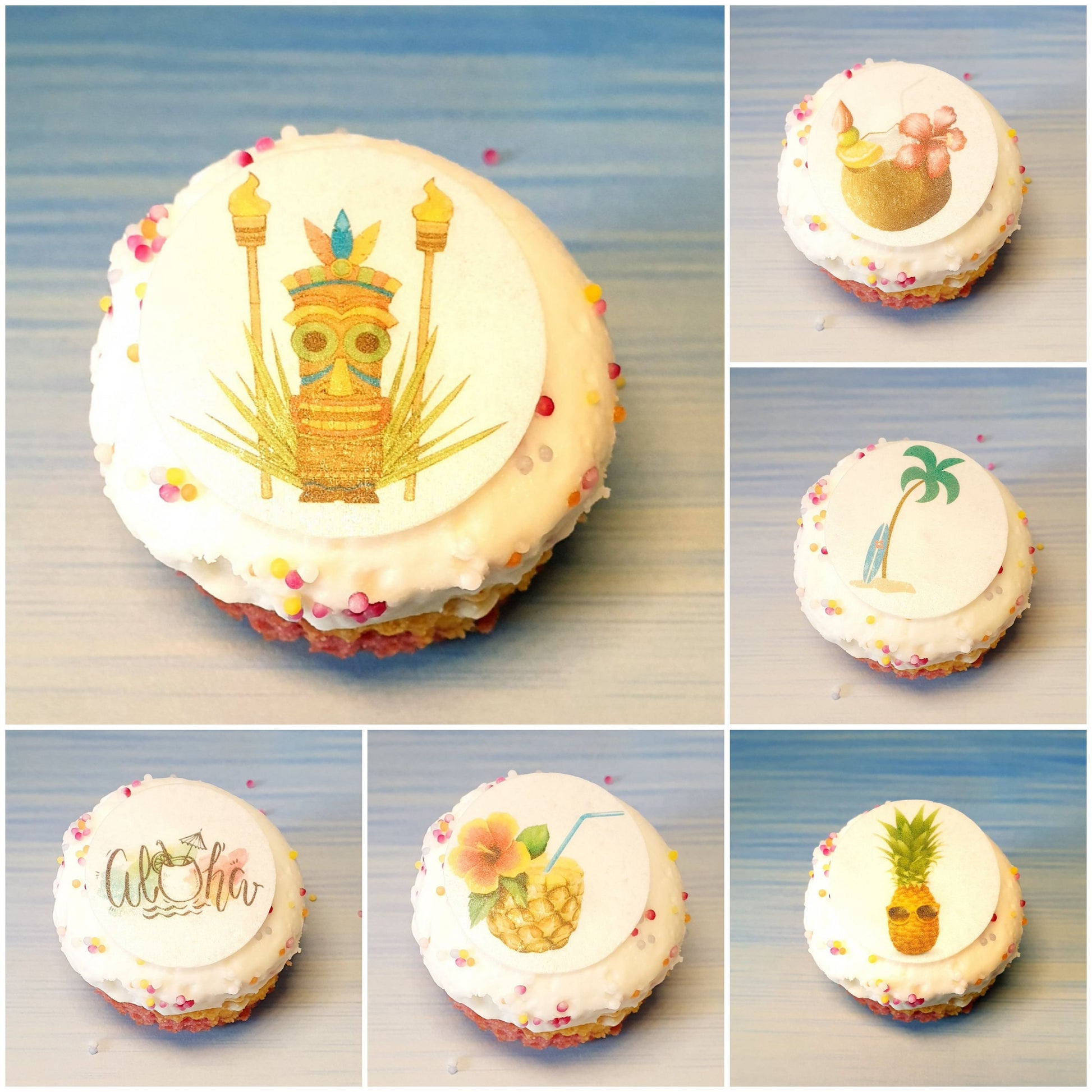 Hawaiian cake. theme party decorations cake, edible topper. Pre cut x24 tiki bar party