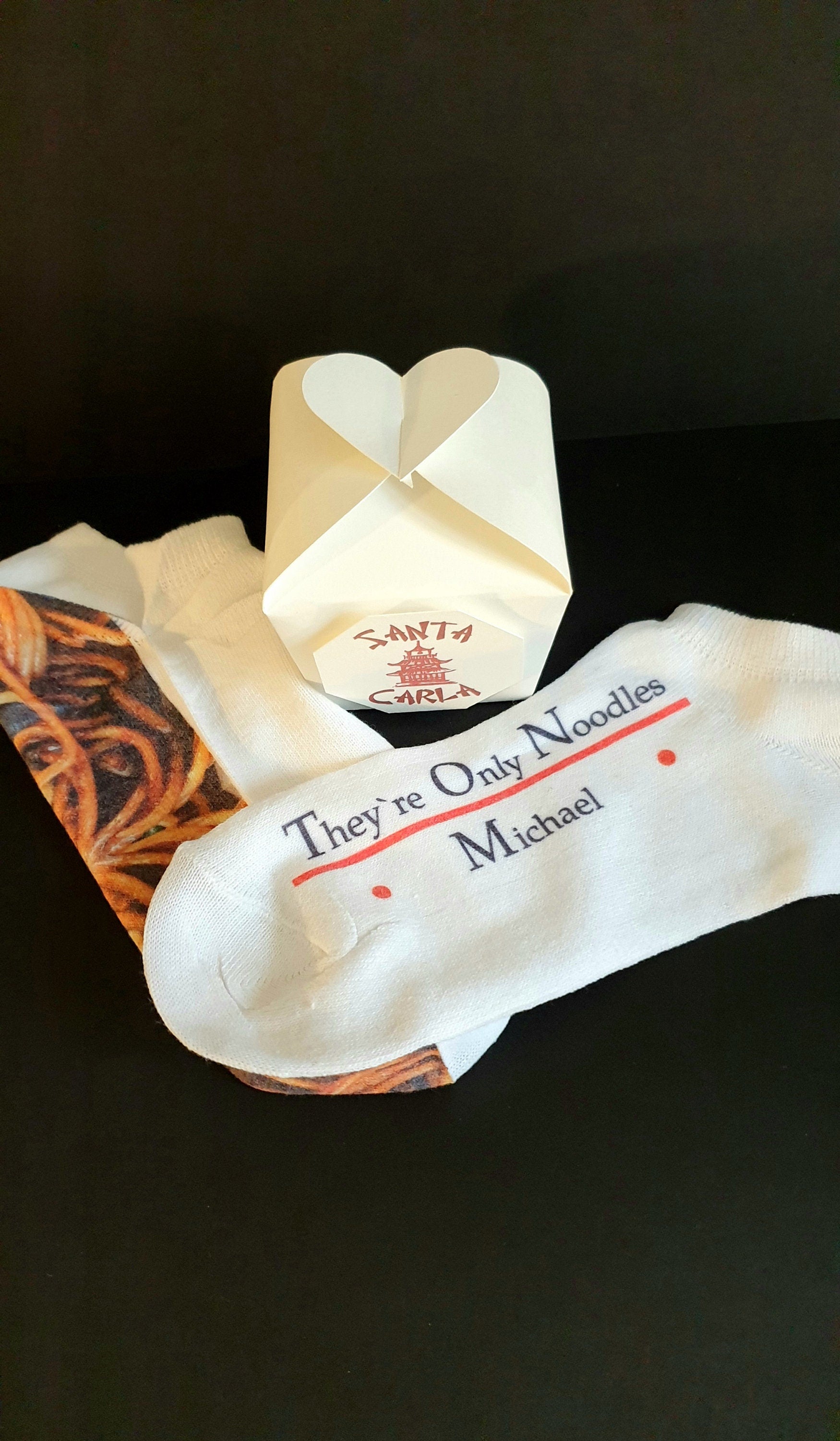 Lost Boys themed socks in a retro takeaway noodle box with free badge – unique gift for Father’s Day or Christmas