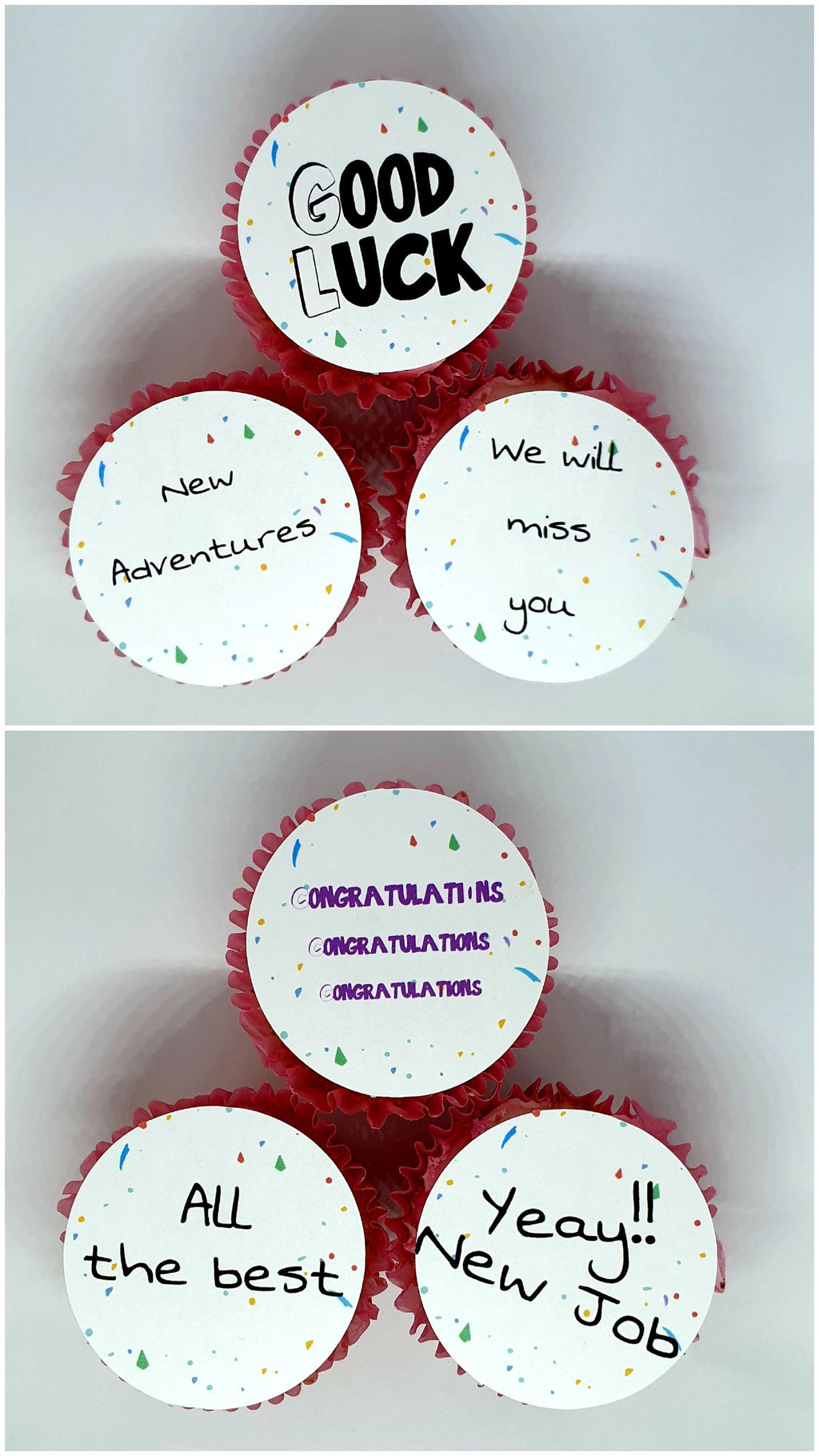 New job cake toppers. good luck in your new job. pre  cut, Edible cake. cupcake cases. congratulations.  sorry youre leaving.