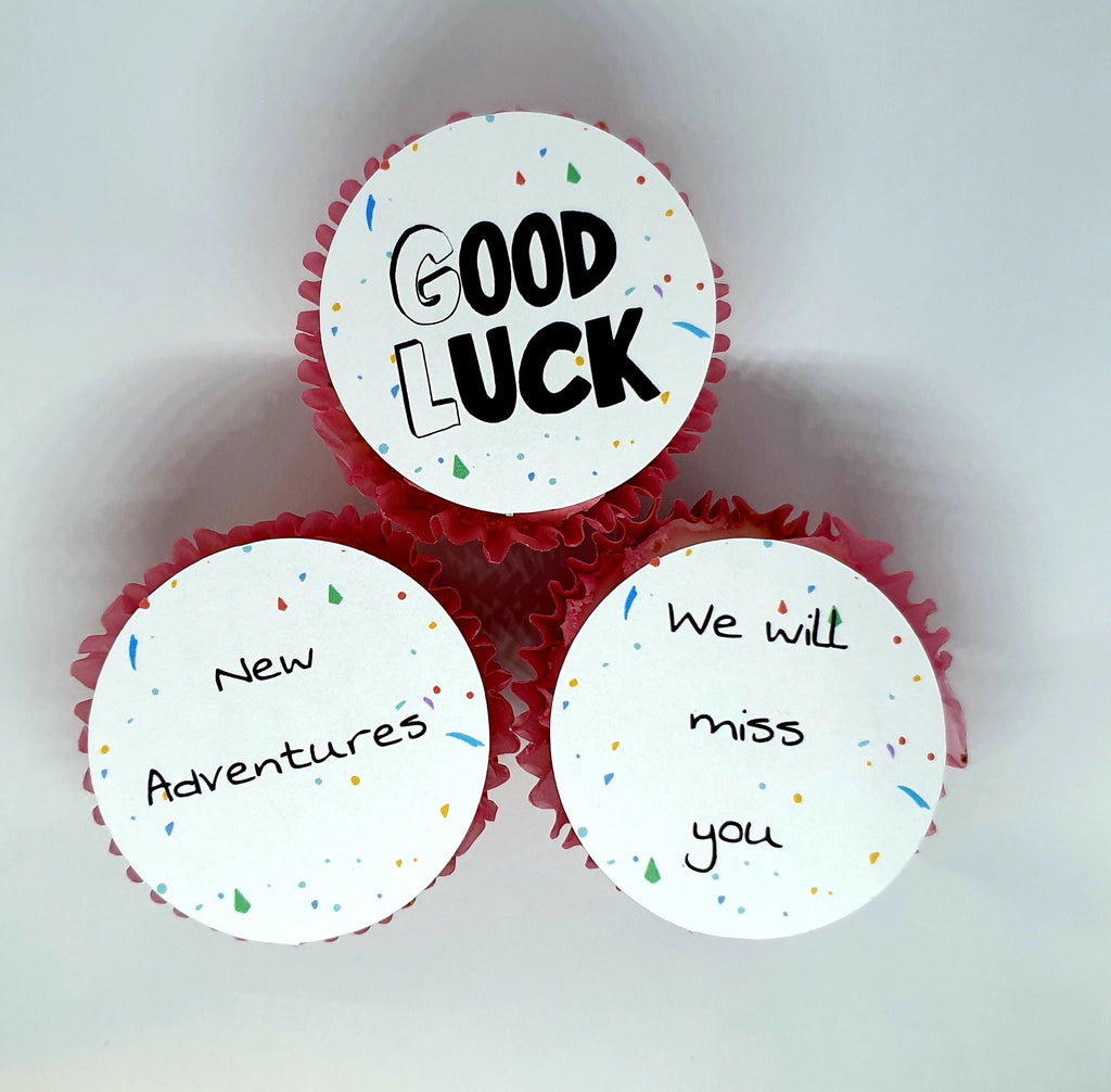 New job cake toppers. good luck in your new job. pre  cut, Edible cake. cupcake cases. congratulations.  sorry youre leaving.