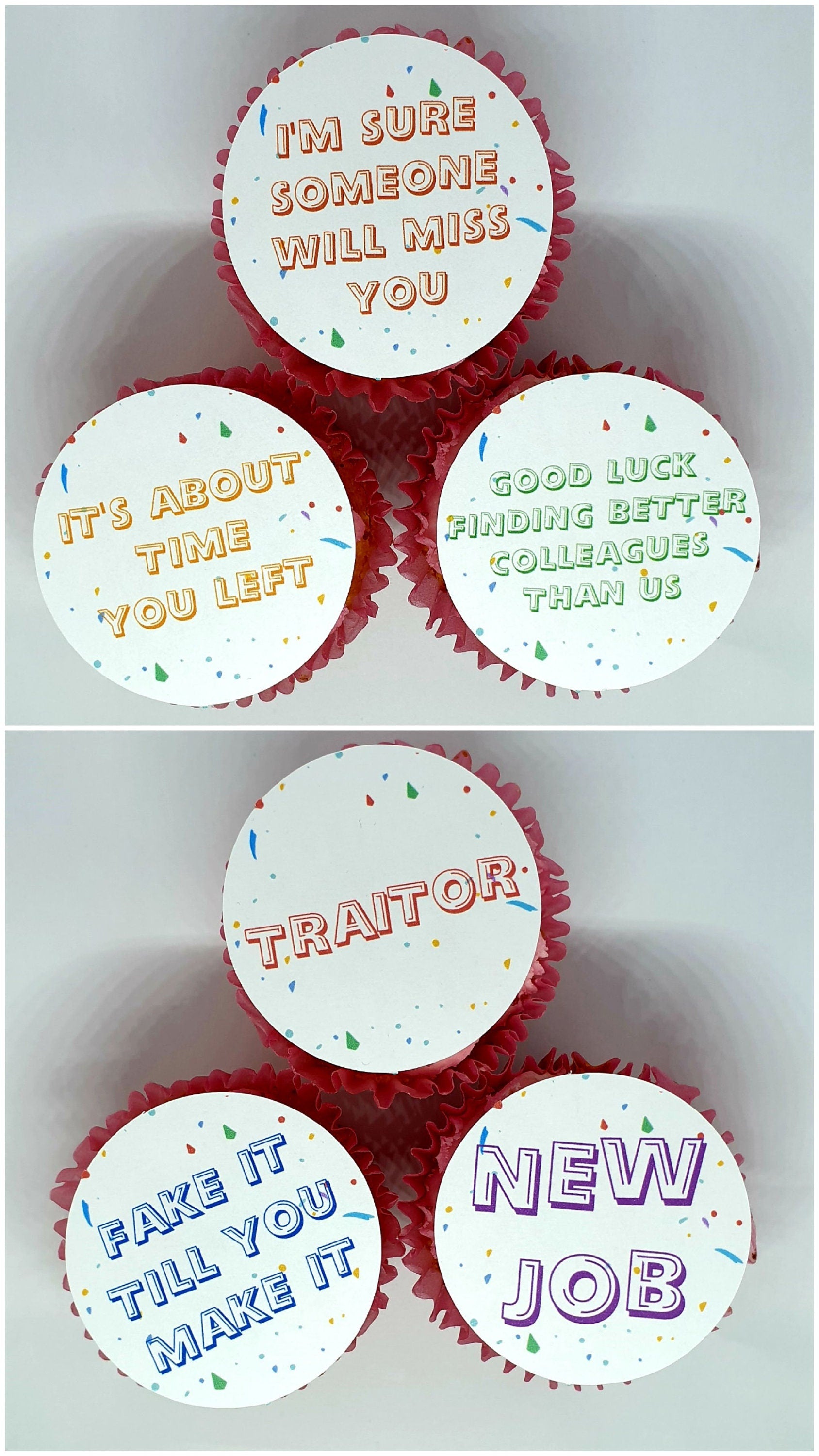 Funny “Sorry You’re Leaving Traitor” Edible Cupcake Toppers – 12 Precut Wafer Paper