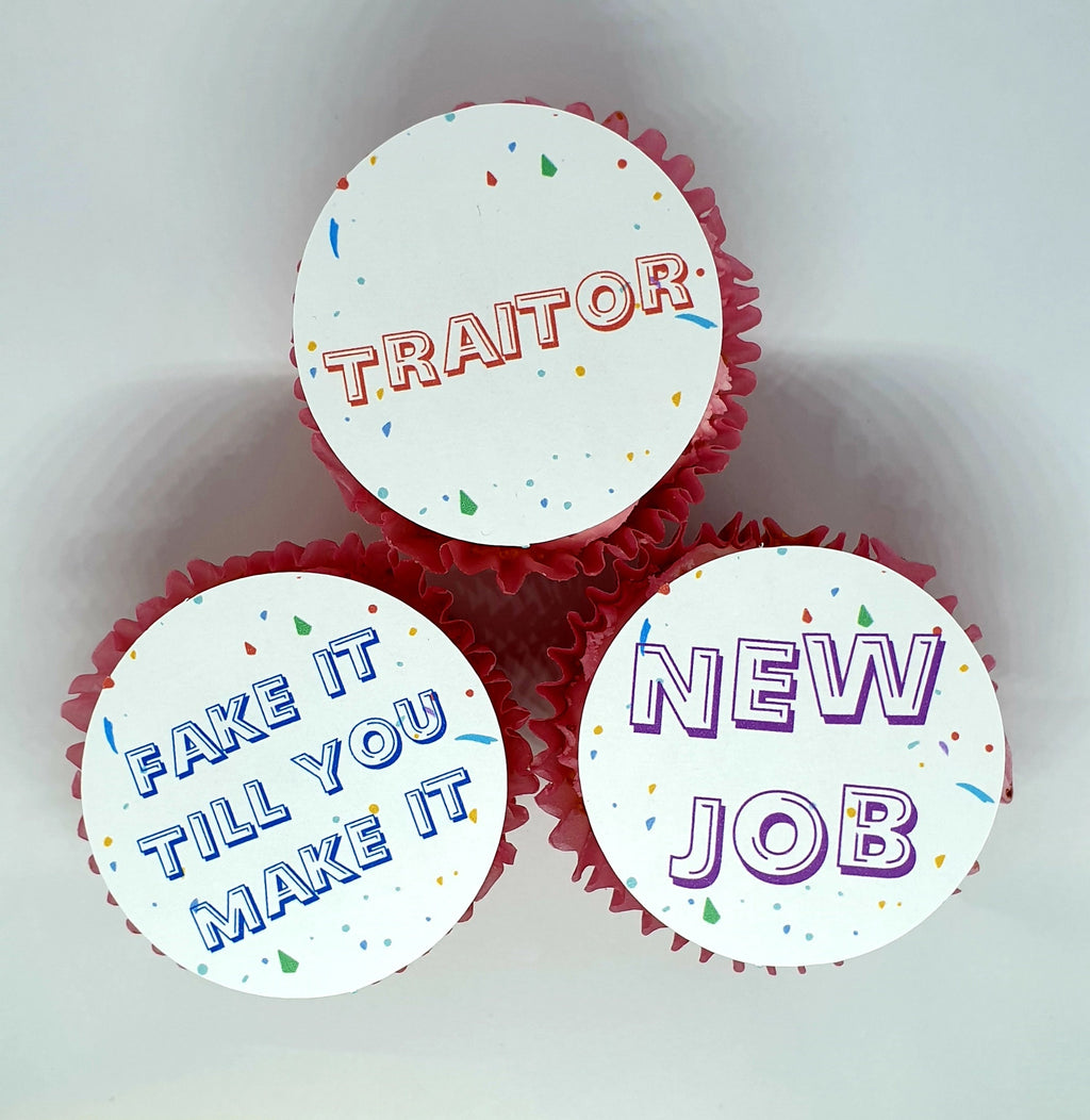 Funny “Sorry You’re Leaving Traitor” Edible Cupcake Toppers – 12 Precut Wafer Paper