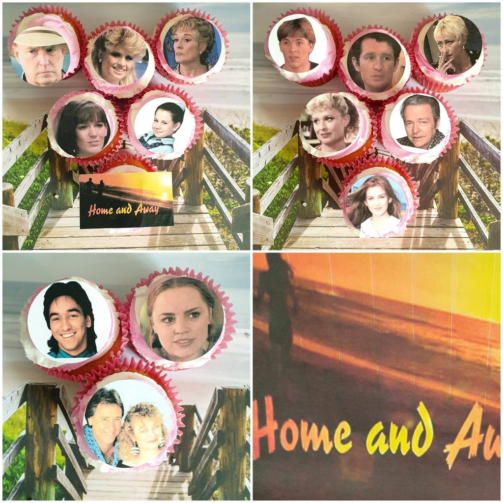 Home and Away. 90s party cake toppers x15 FULLY EDIBLE pre cut cup cake decorations. Retro 80s and 90s