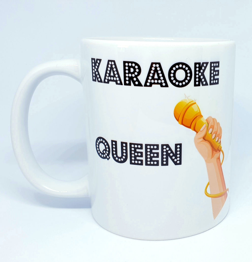 Karaoke King, Queen, and Star high-gloss mugs – singer gift set, printed both sides, dishwasher and microwave safe